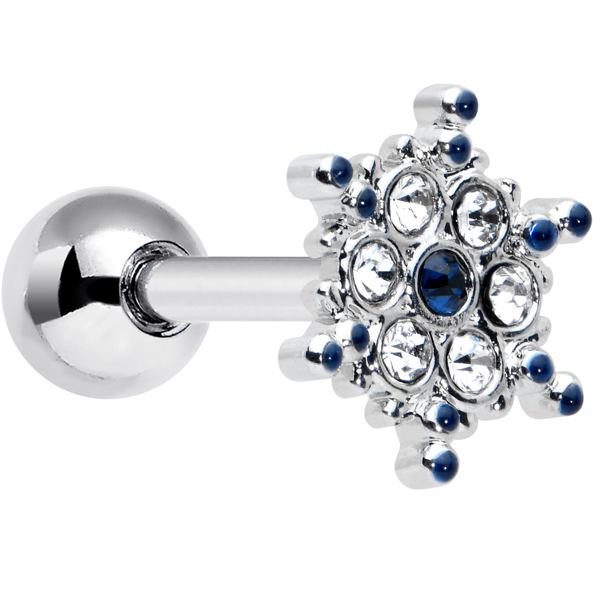 16G 1/4 Clear Blue Gem Festive Snowflake Cartilage Tragus Earring