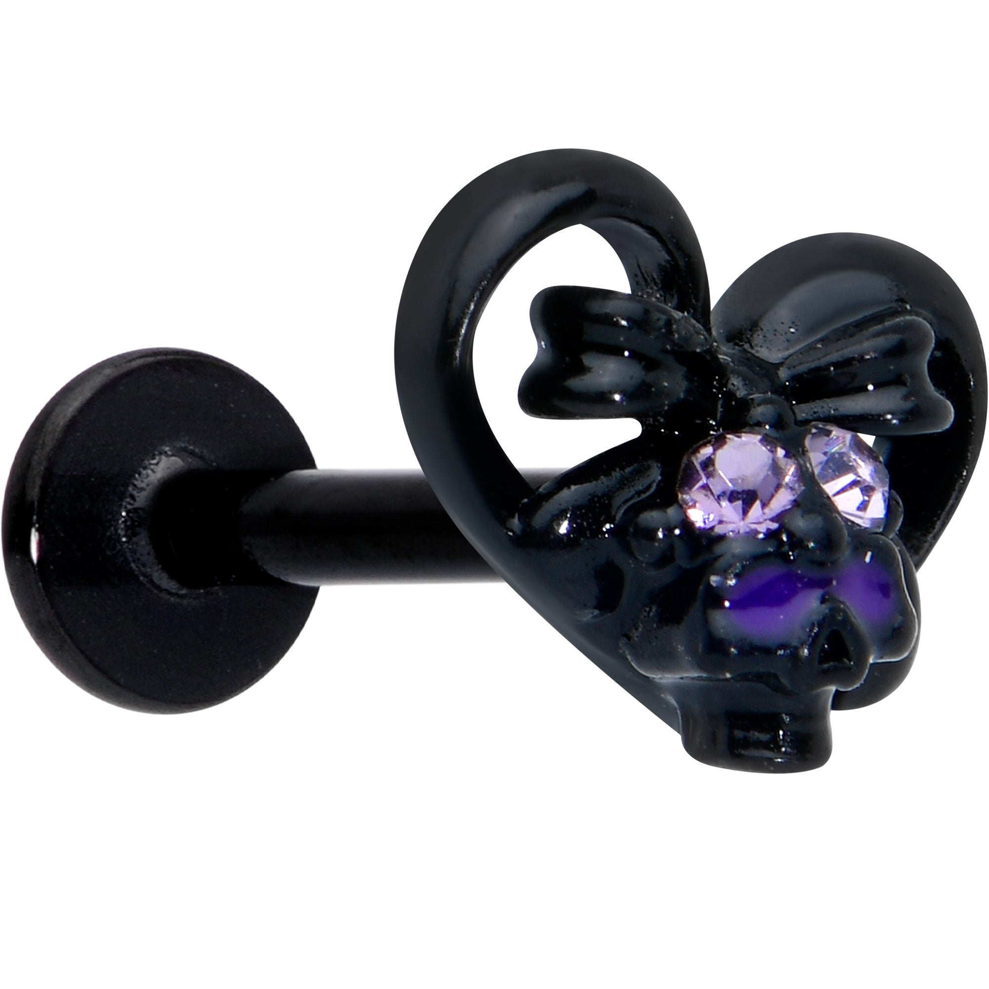 16G 5/16 Purple Gem Black Skull Heart Bow Labret Monroe Tragus