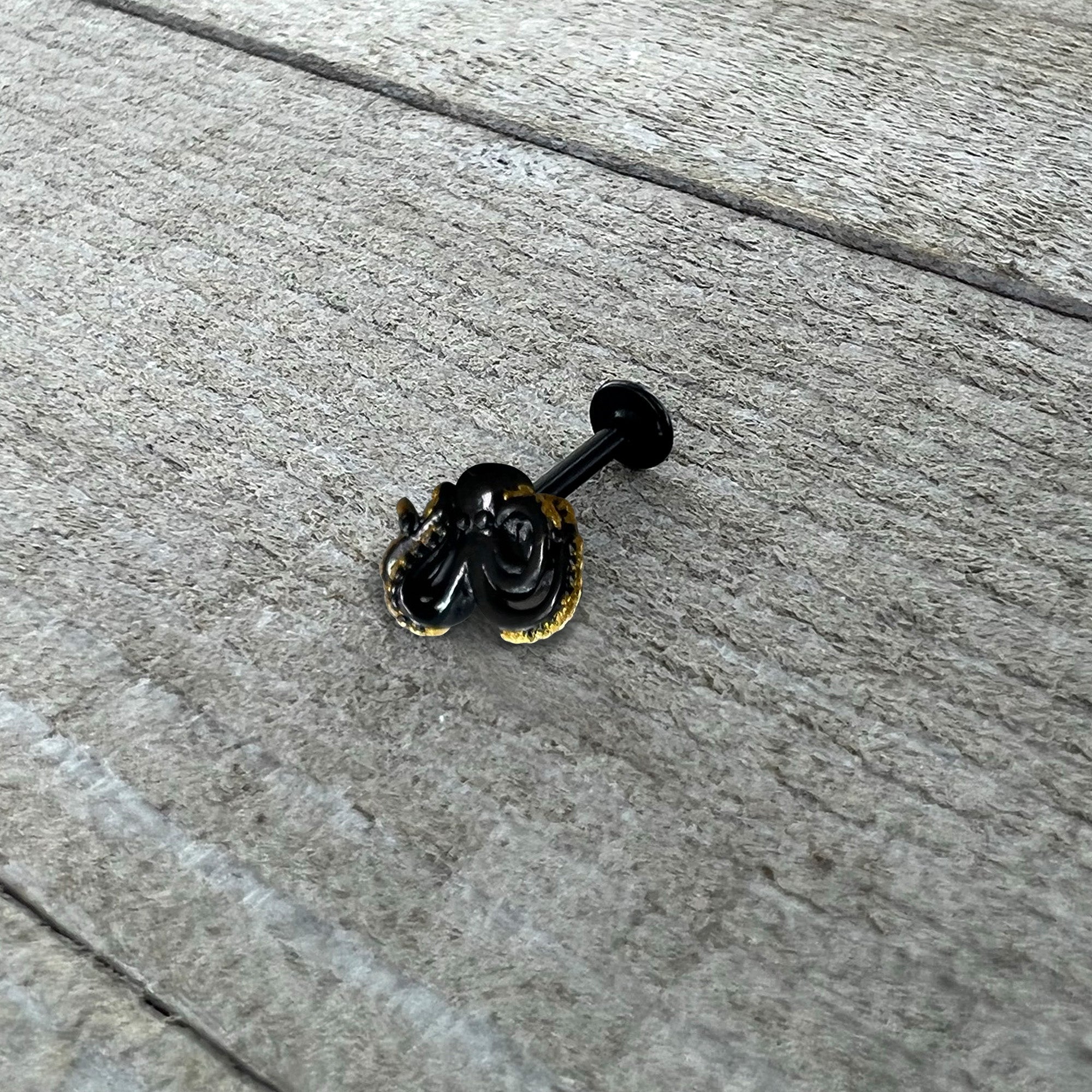 16G 5/16 Black Understated Octopus Labret Monroe Tragus