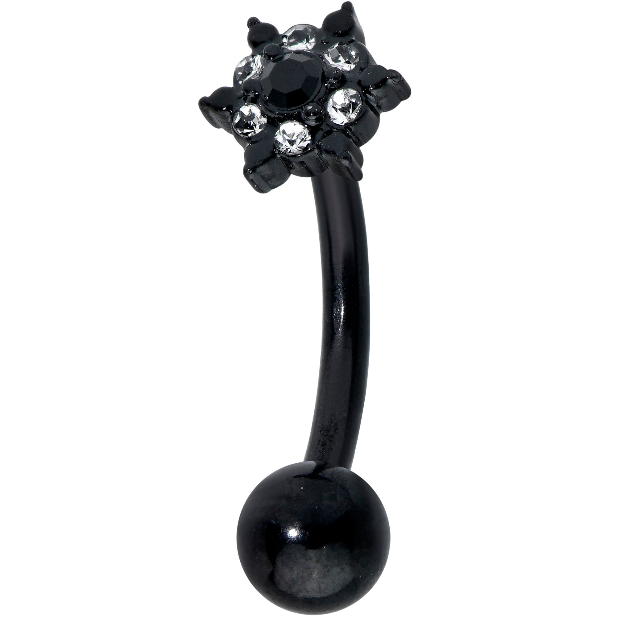 16G 5/16 Clear CZ Gem Black Abstract Sun Curved Eyebrow Ring