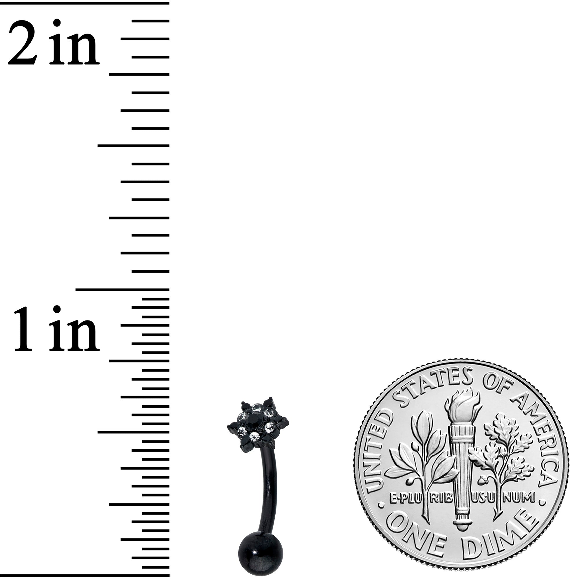 16G 5/16 Clear CZ Gem Black Abstract Sun Curved Eyebrow Ring