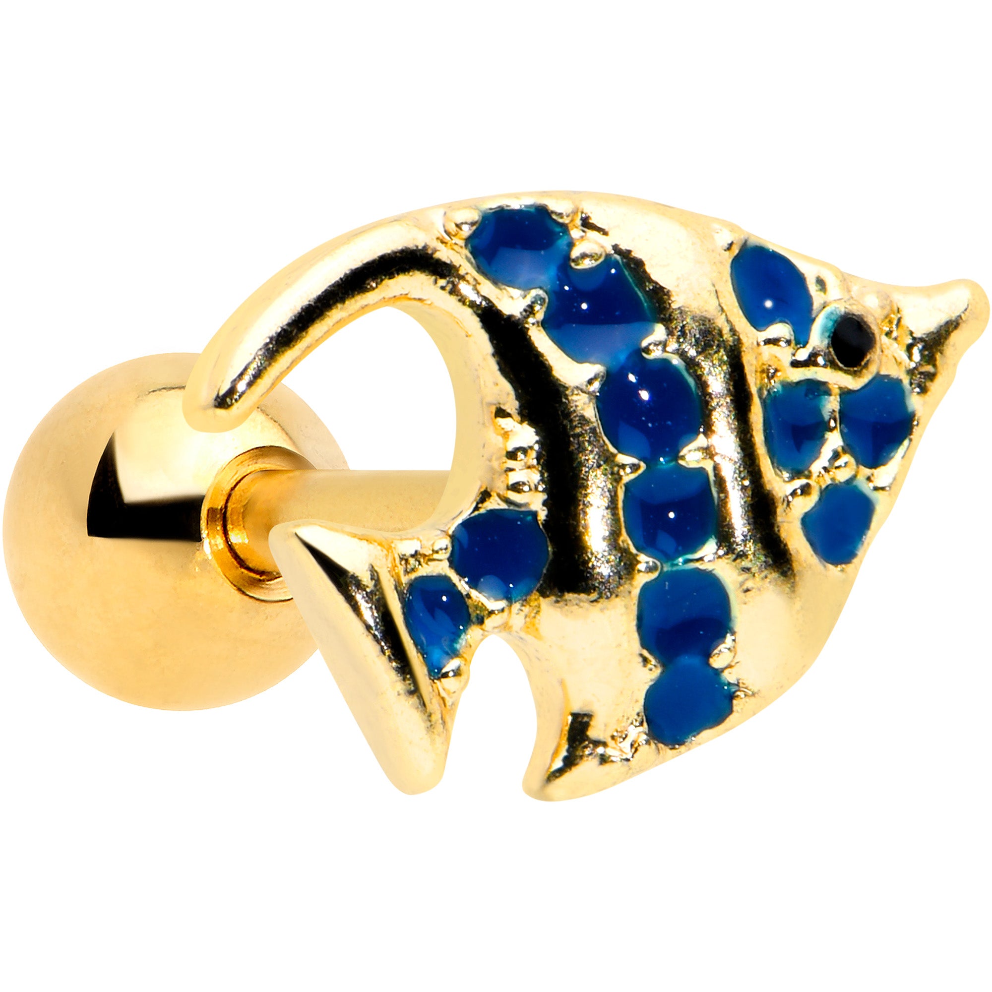 16G 1/4 Gold Tone Blue Adorable Angelfish Cartilage Tragus