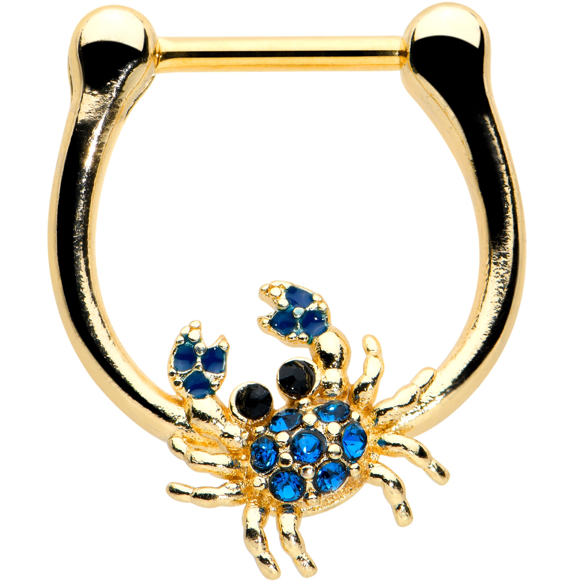 16G 5/16 Blue Black Gem Gold Tone Blue Crab Cartilage Clicker