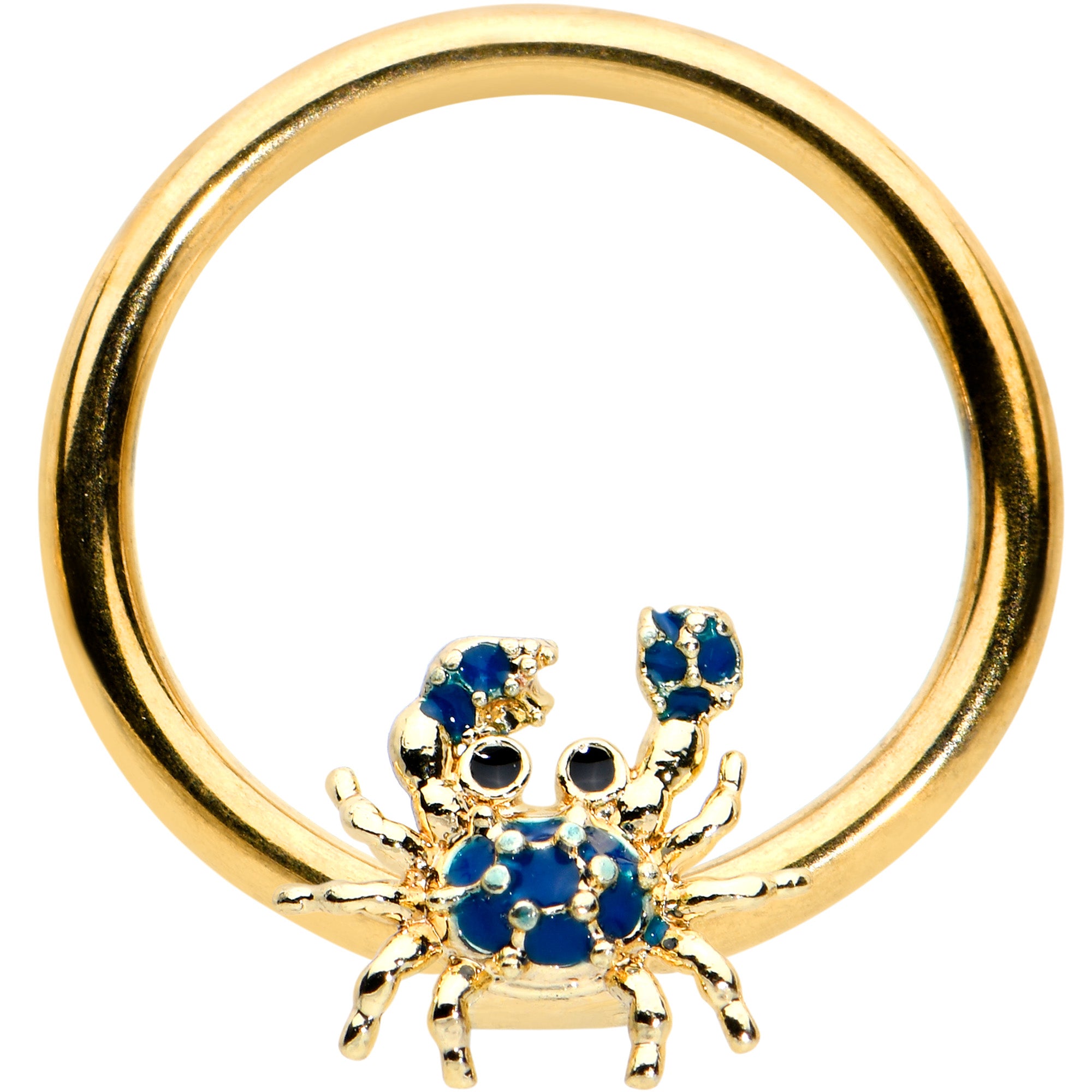 16G 3/8 Gold Tone Blue Crab Nautical BCR Captive Ring