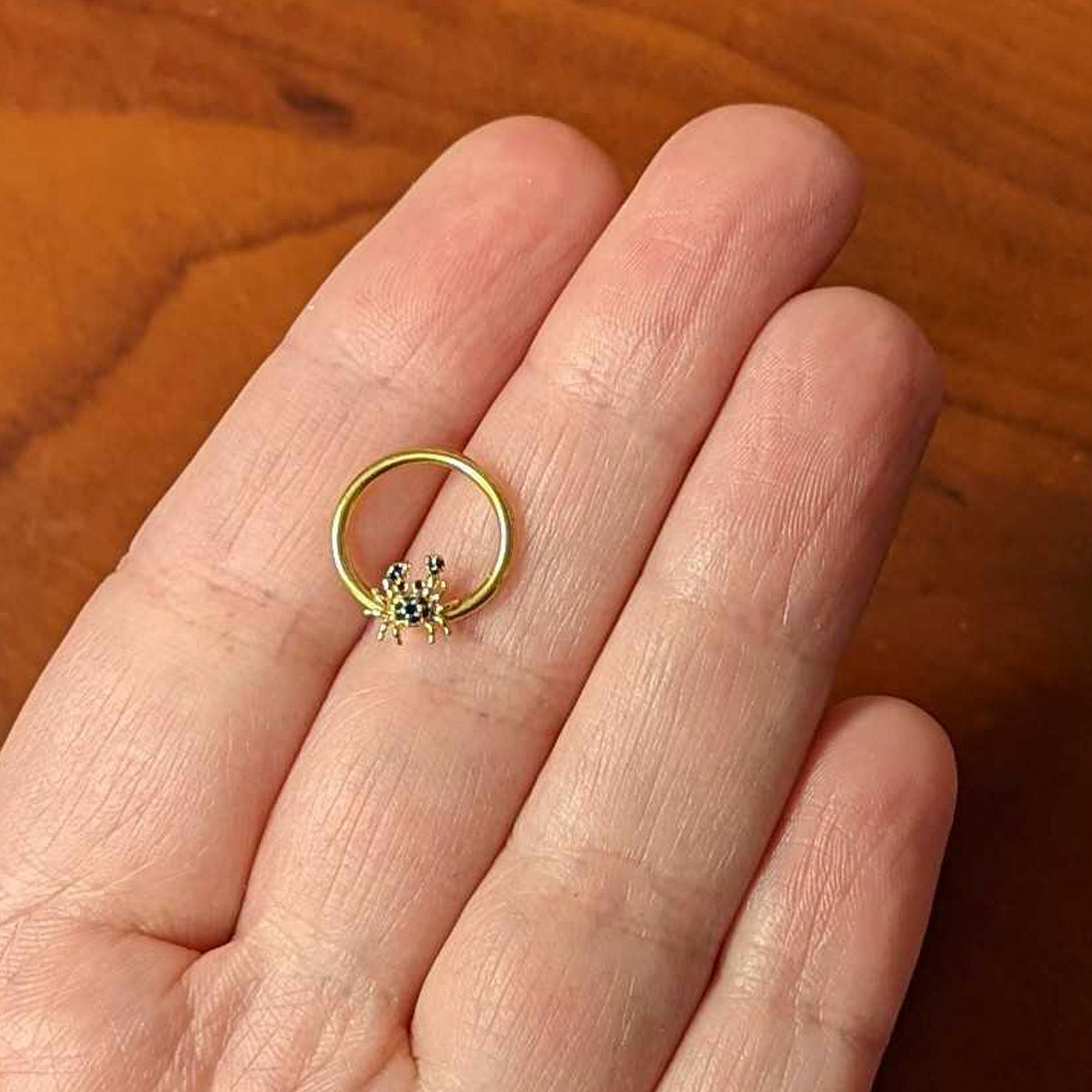 16G 3/8 Gold Tone Blue Crab Nautical BCR Captive Ring