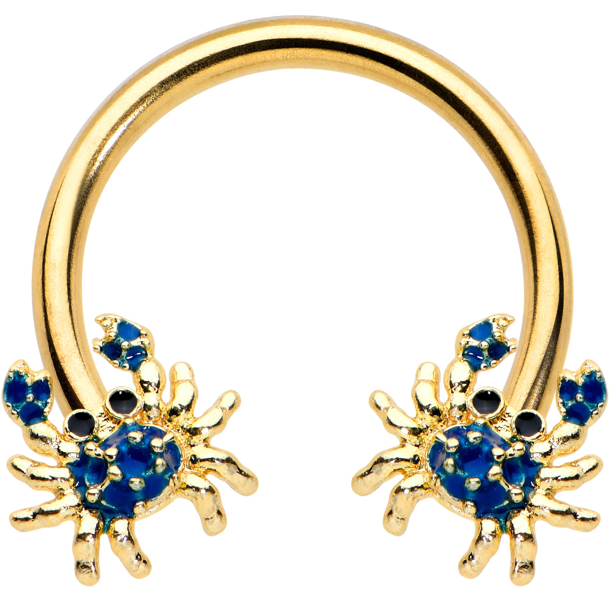 16G 3/8 Gold Tone Blue Crab Nautical Horseshoe Circular Barbell