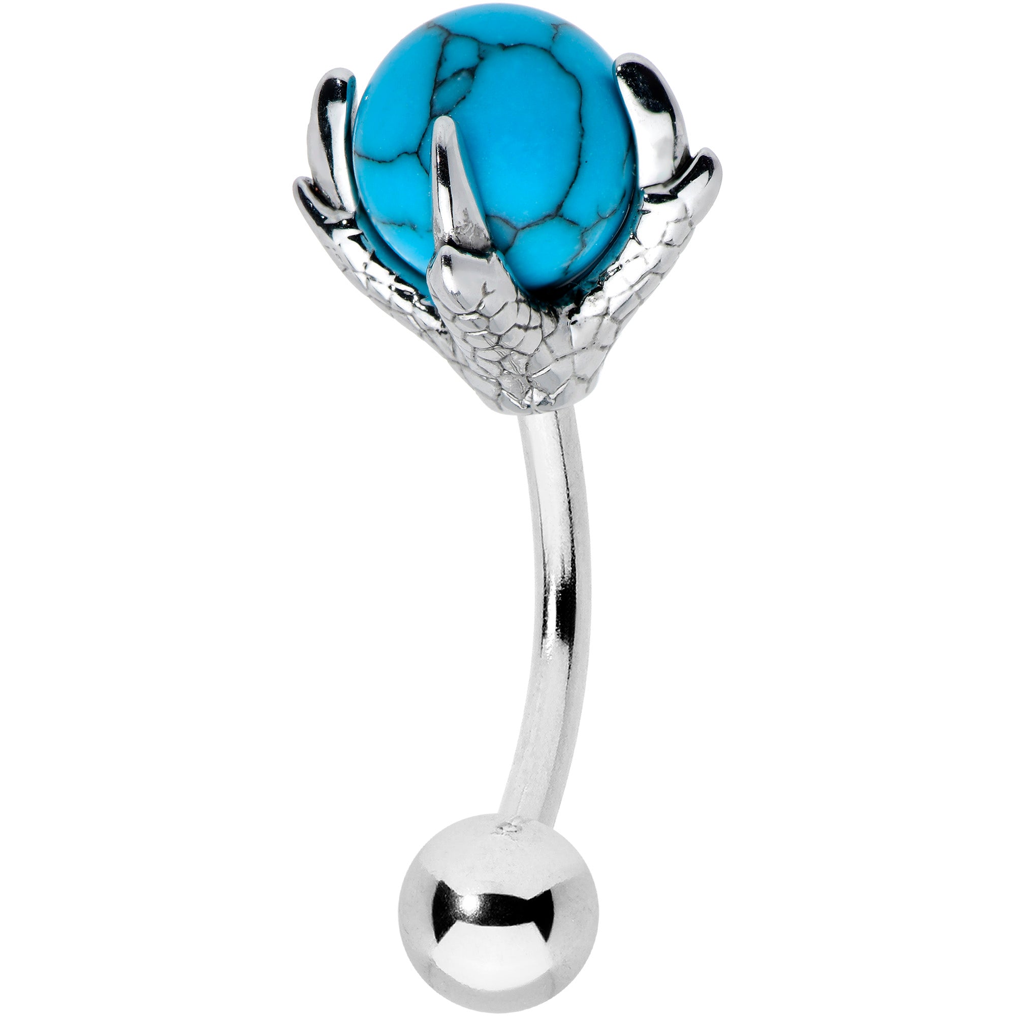 16G 5/16 Blue Turquoise Skeleton Hand Curved Eyebrow Ring