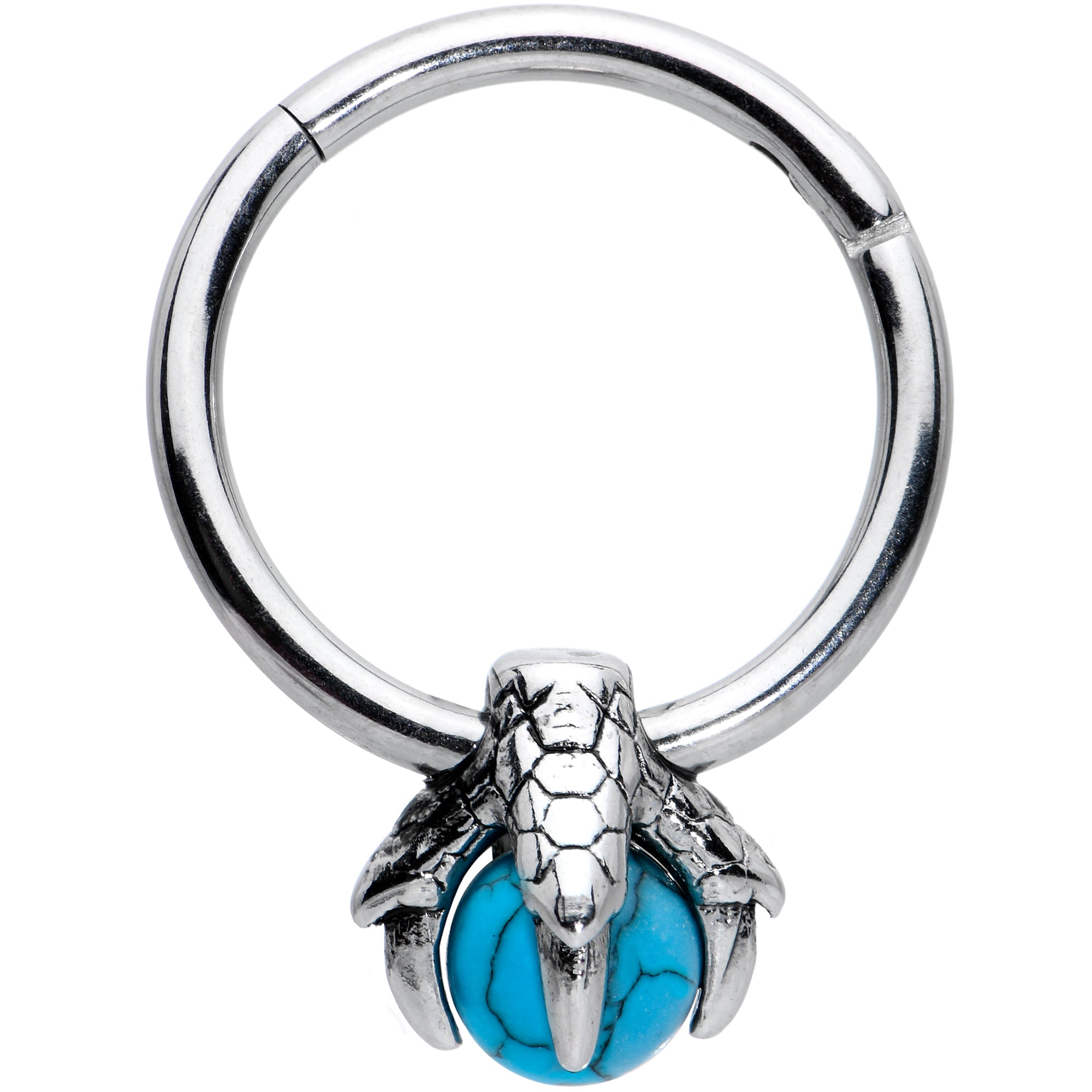 16G 3/8 Blue Turquoise Claw Hand Dangle Hinged Segment Ring