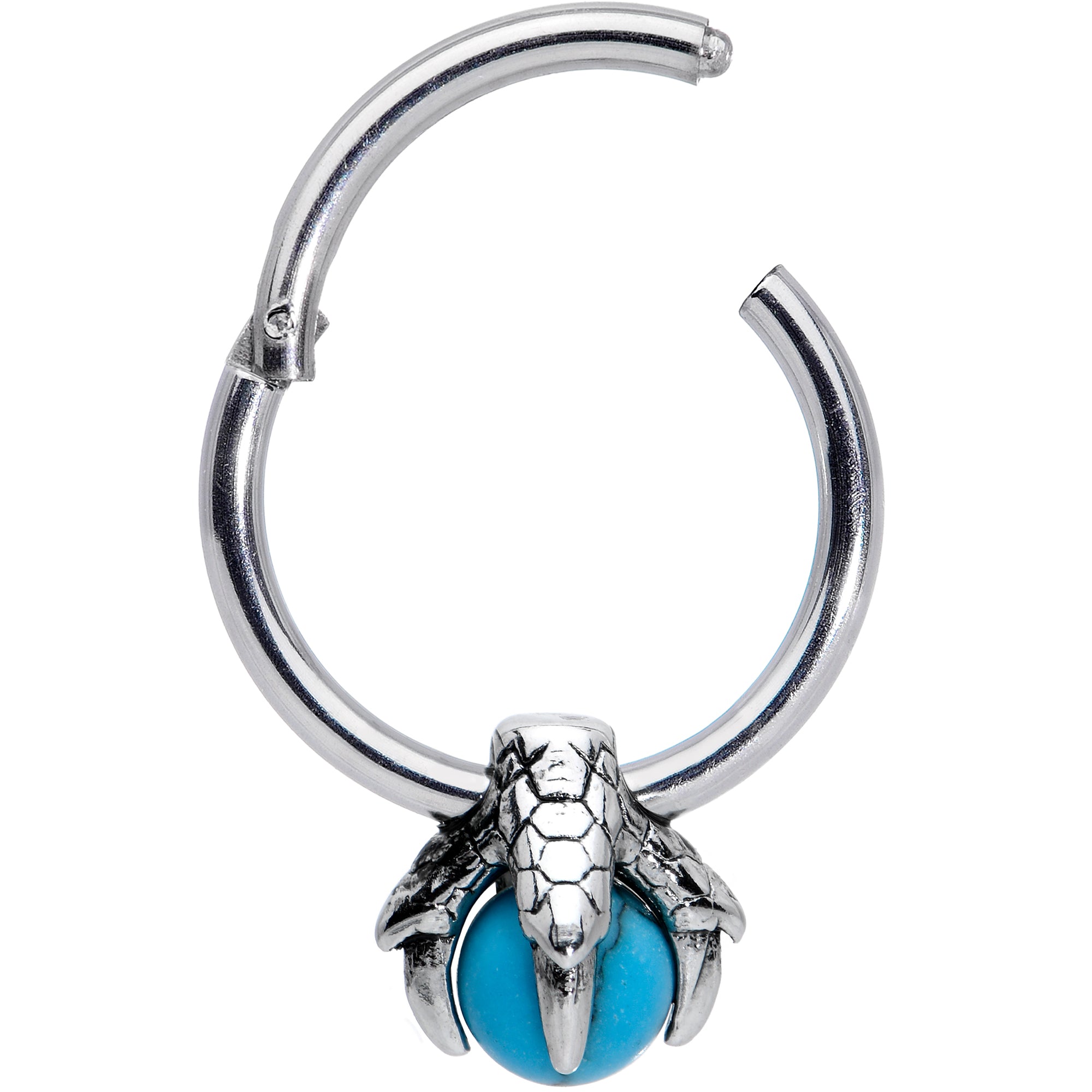 16G 3/8 Blue Turquoise Claw Hand Dangle Hinged Segment Ring