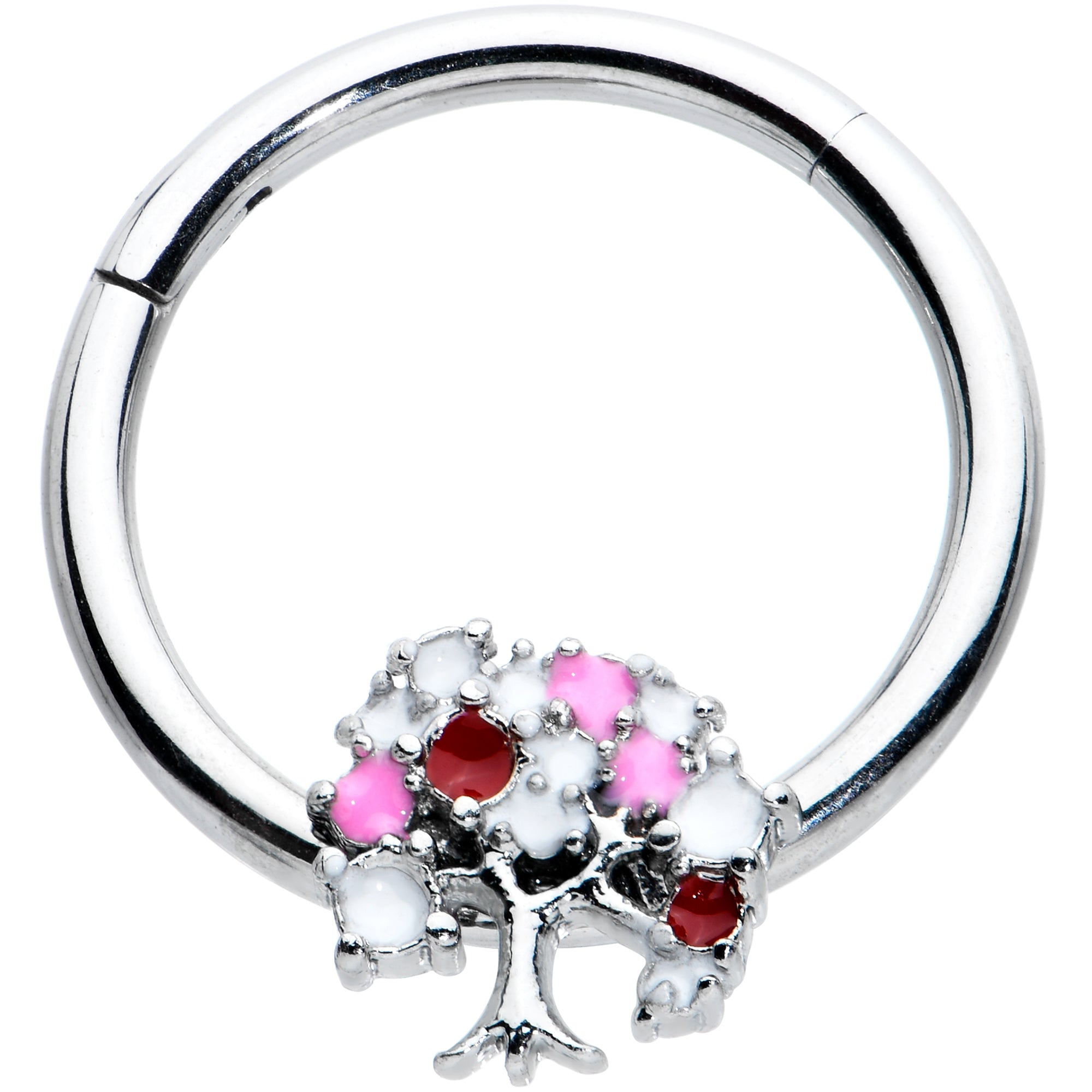 16G 3/8 Red Gem Luscious Pinks Fruit Tree Hinged Segment Ring