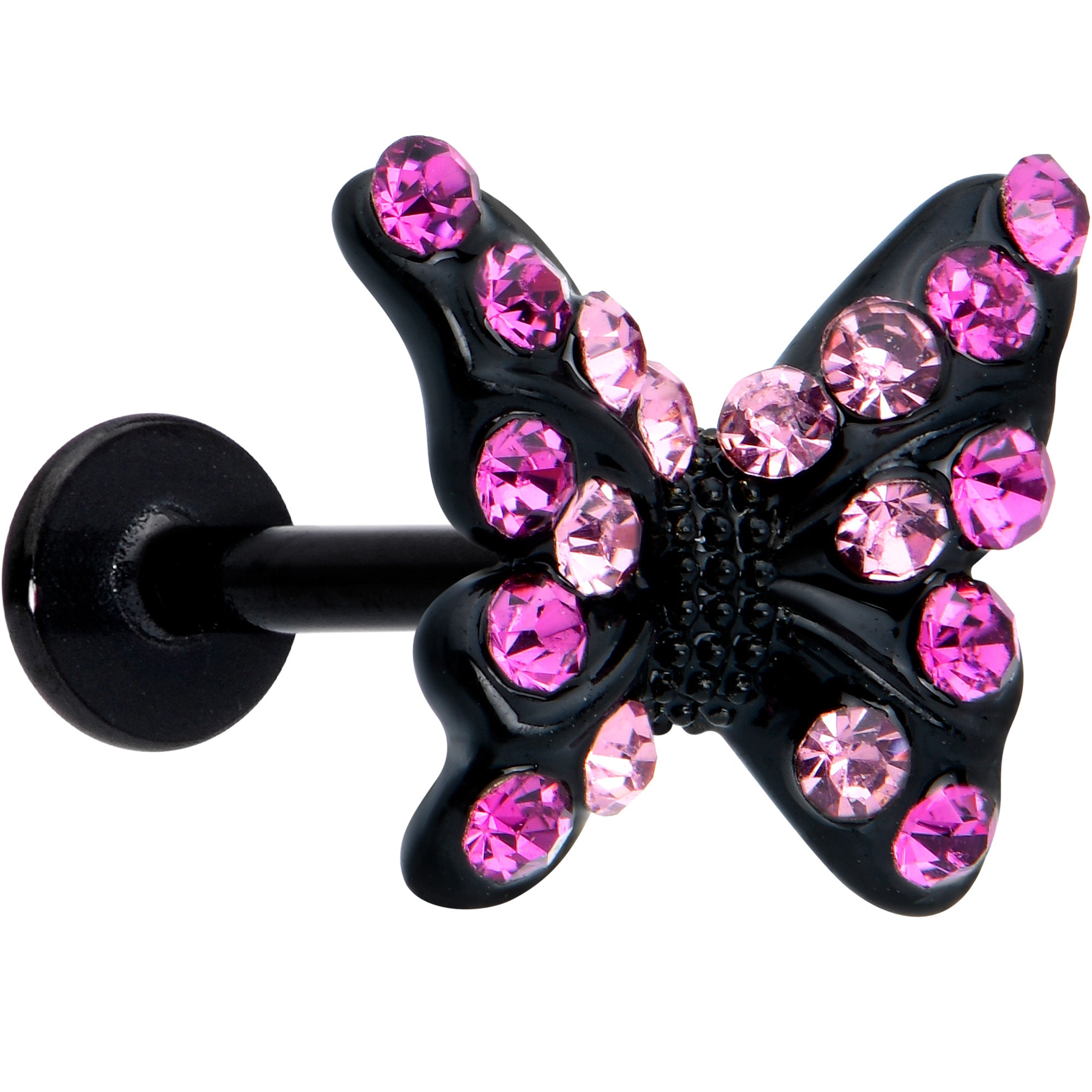 16G 5/16 Pink Gem Black Midnight Butterfly Labret Monroe Tragus