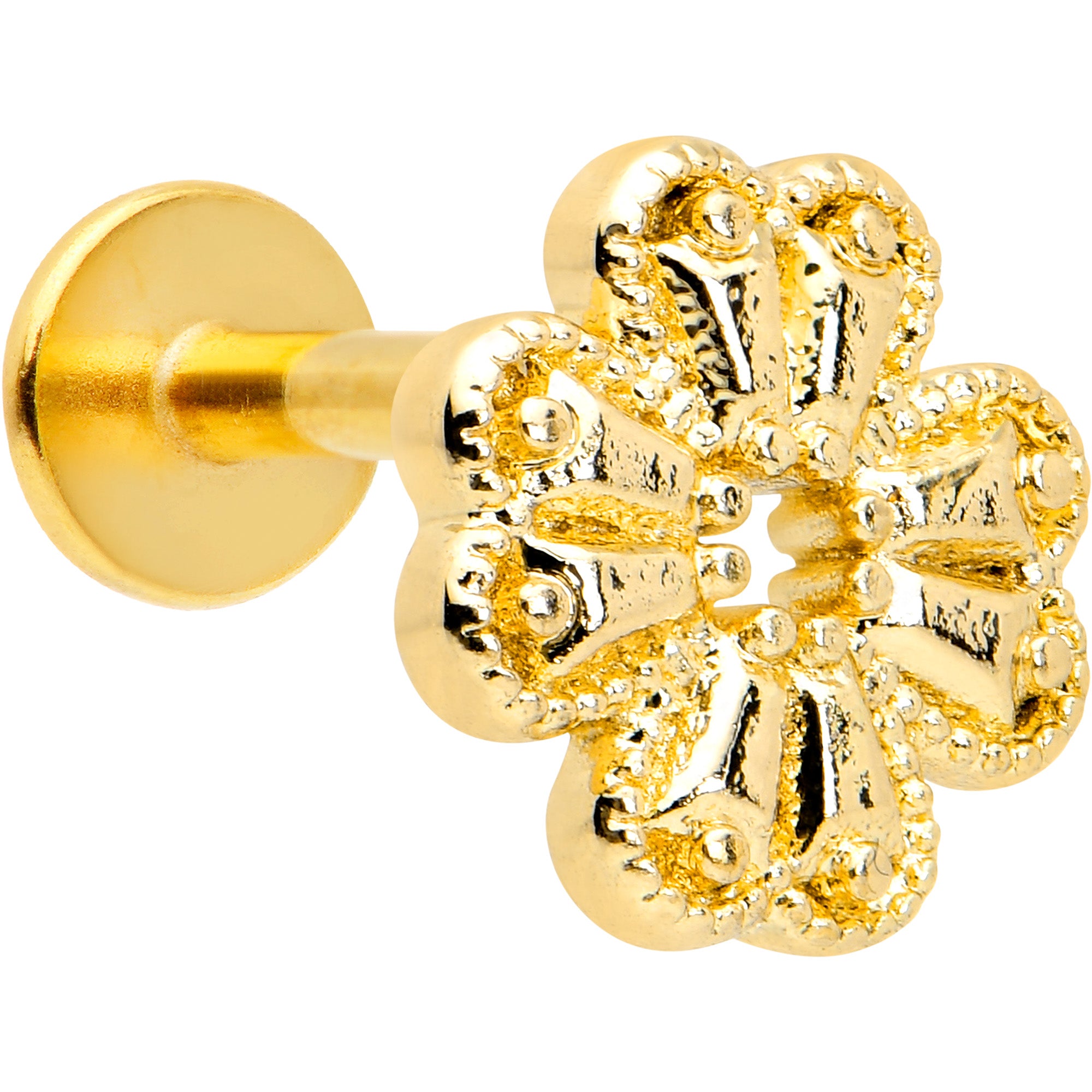 16G 1/4 Yellow Gem Gold Tone Textured Cross Labret