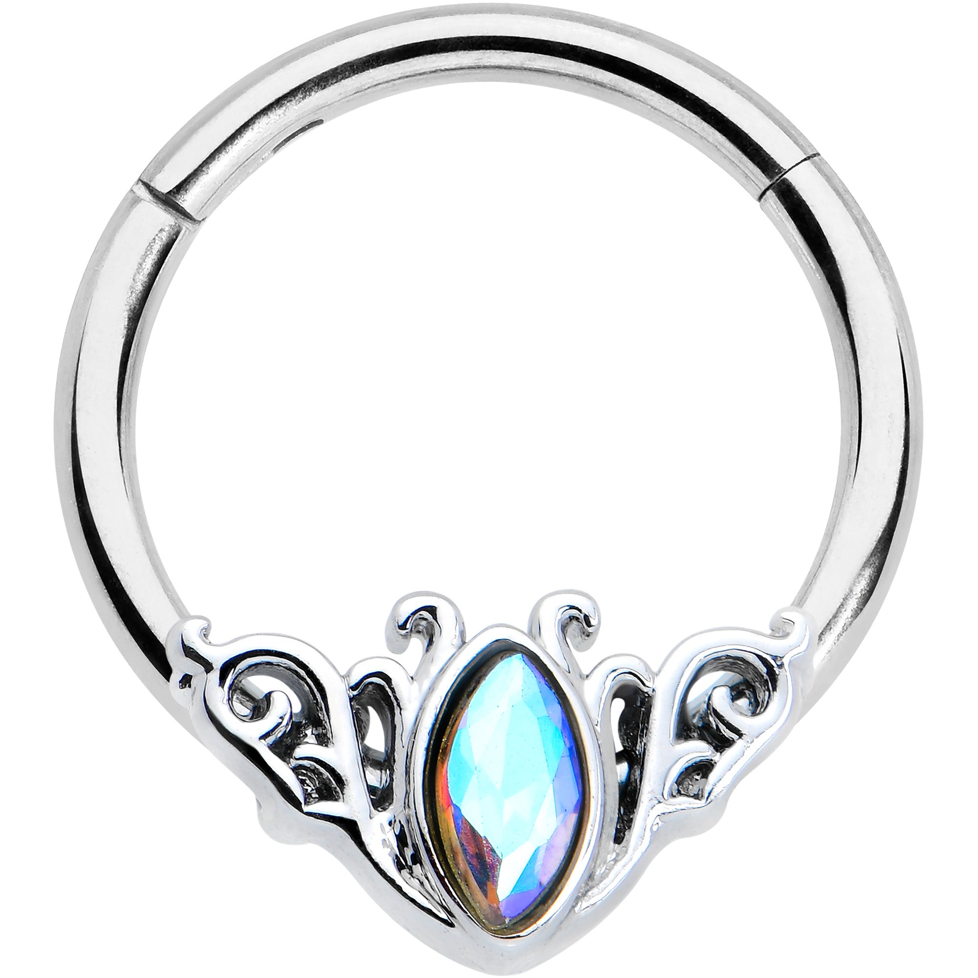 16G 3/8 Aurora Gem Deco Waves Hinged Segment Ring