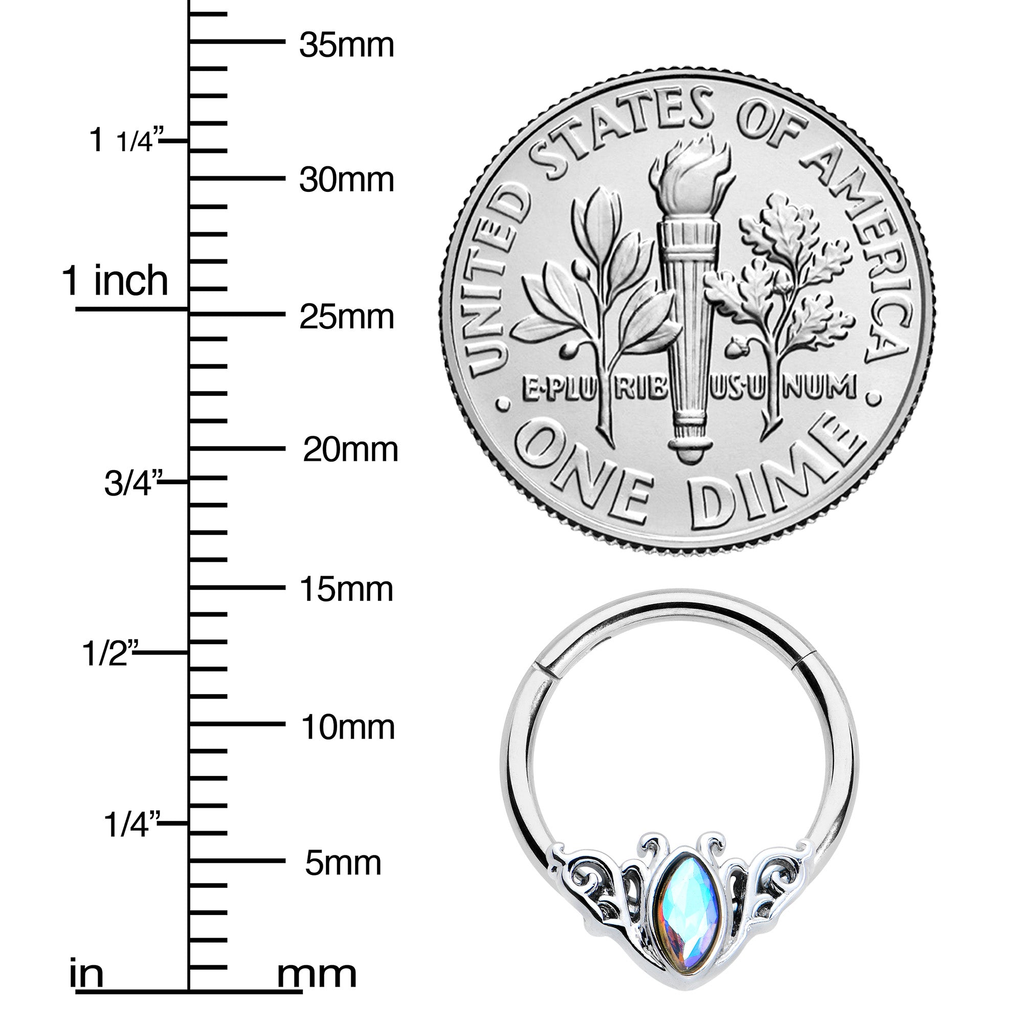 16G 3/8 Aurora Gem Deco Waves Hinged Segment Ring