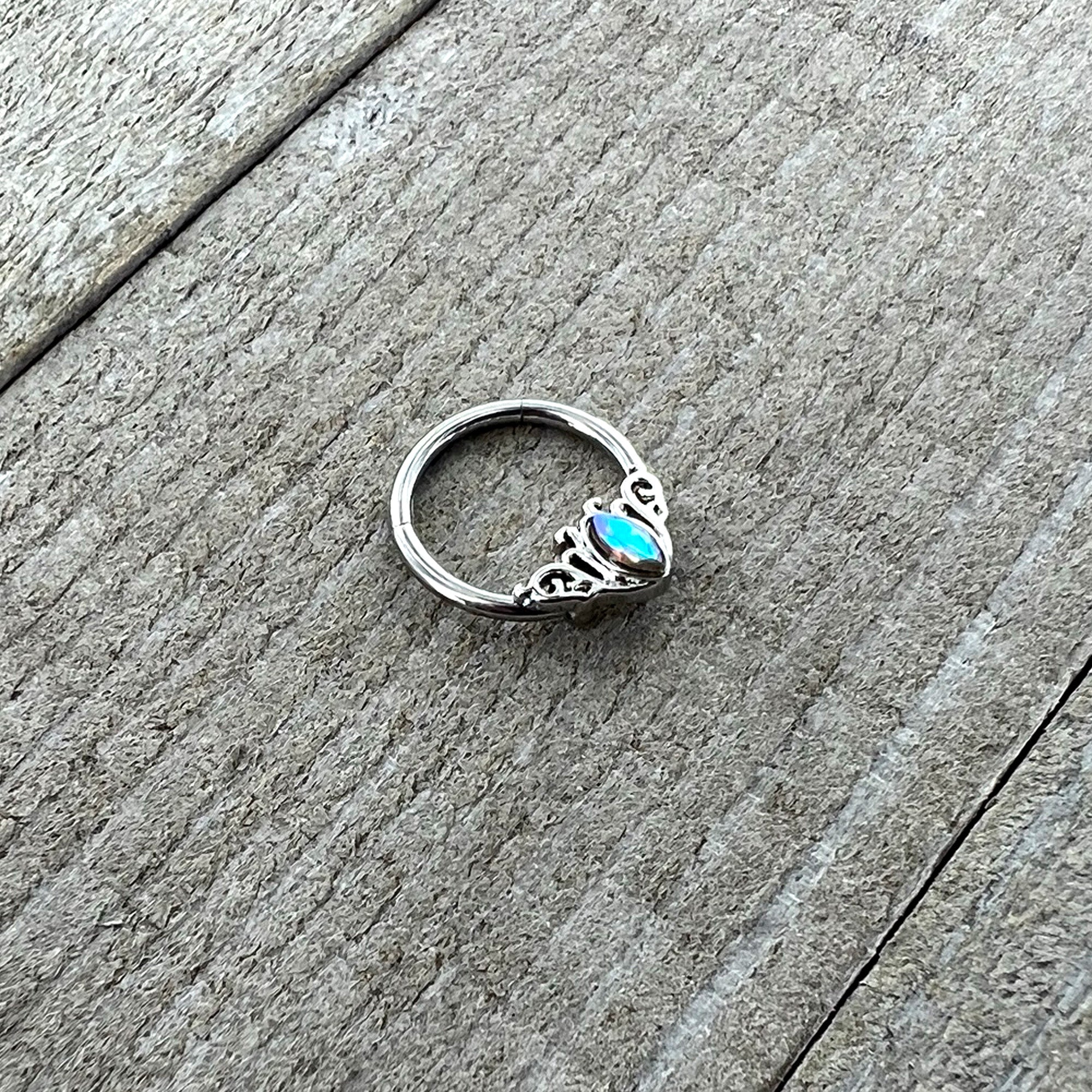 16G 3/8 Aurora Gem Deco Waves Hinged Segment Ring