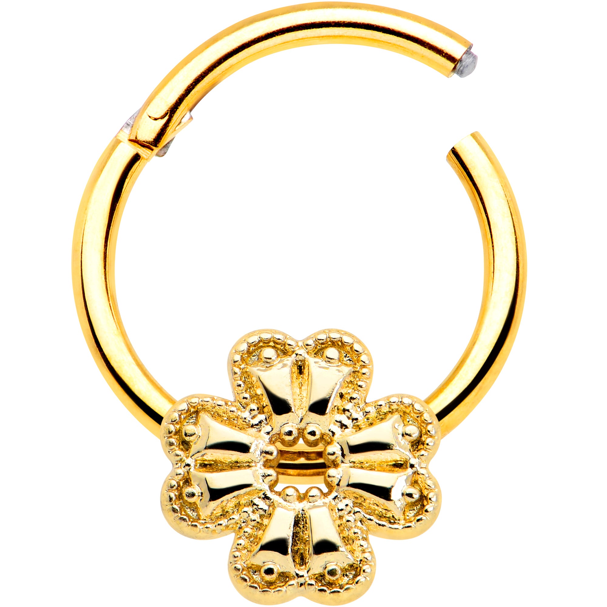 16G 3/8 Yellow Gem Gold Tone Texture Cross Hinged Segment RIng