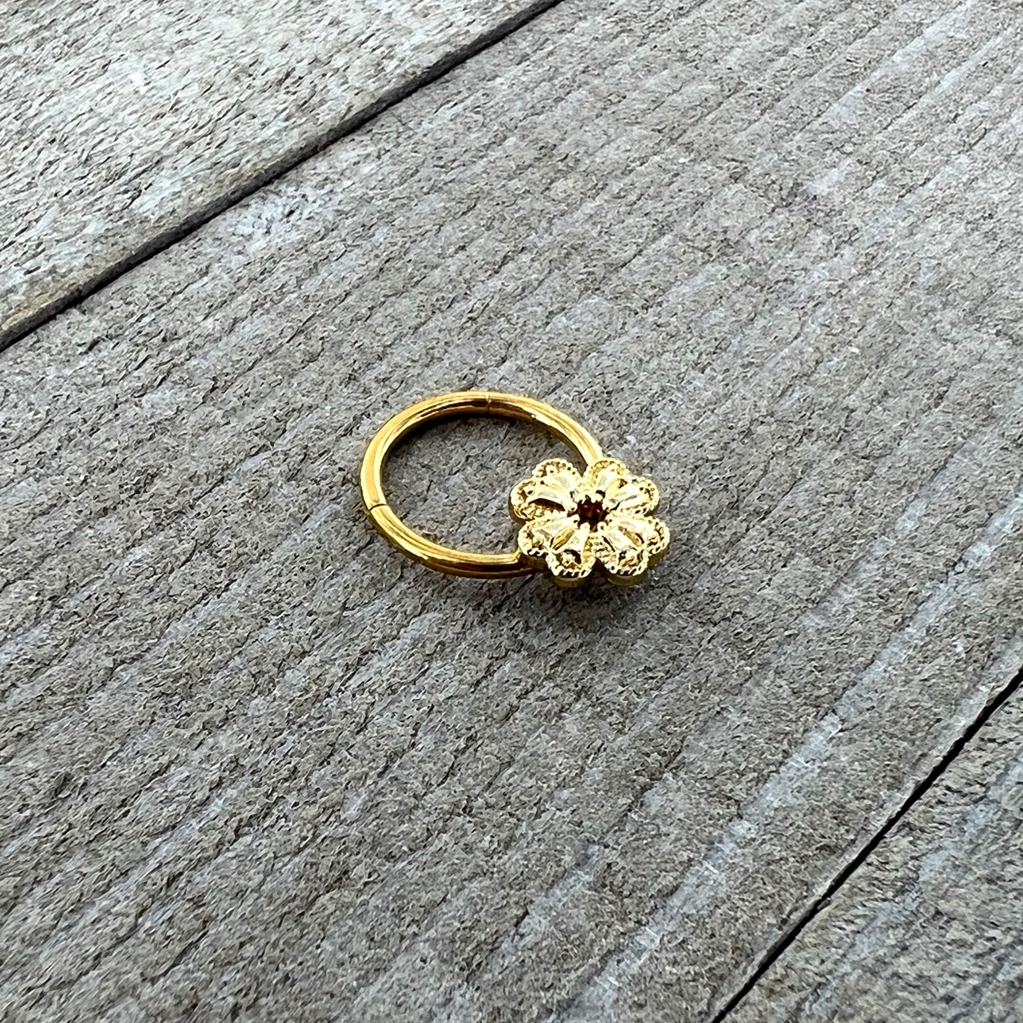 16G 3/8 Yellow Gem Gold Tone Texture Cross Hinged Segment RIng