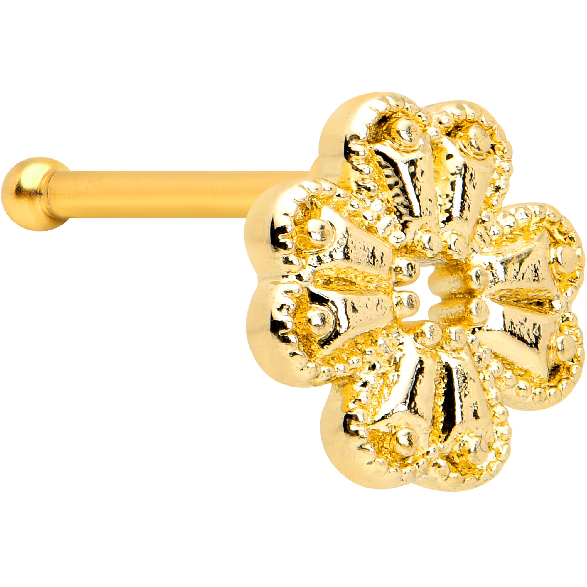 20G 1/4 Yellow Gem Gold Tone Textured Cross Nose Bone