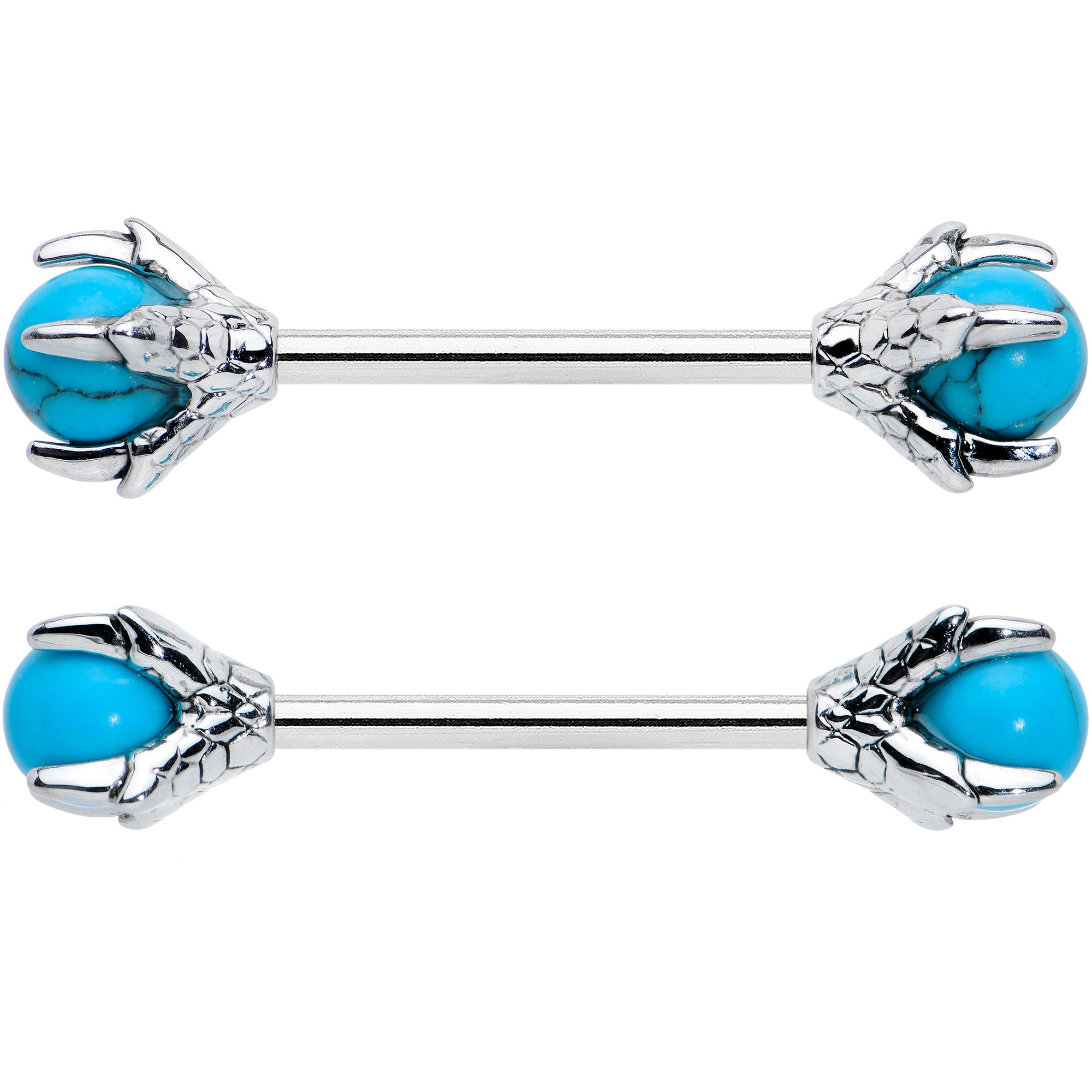 14G 5/8 Blue Turquoise Skeleton Hand Halloween Nipple Ring Set