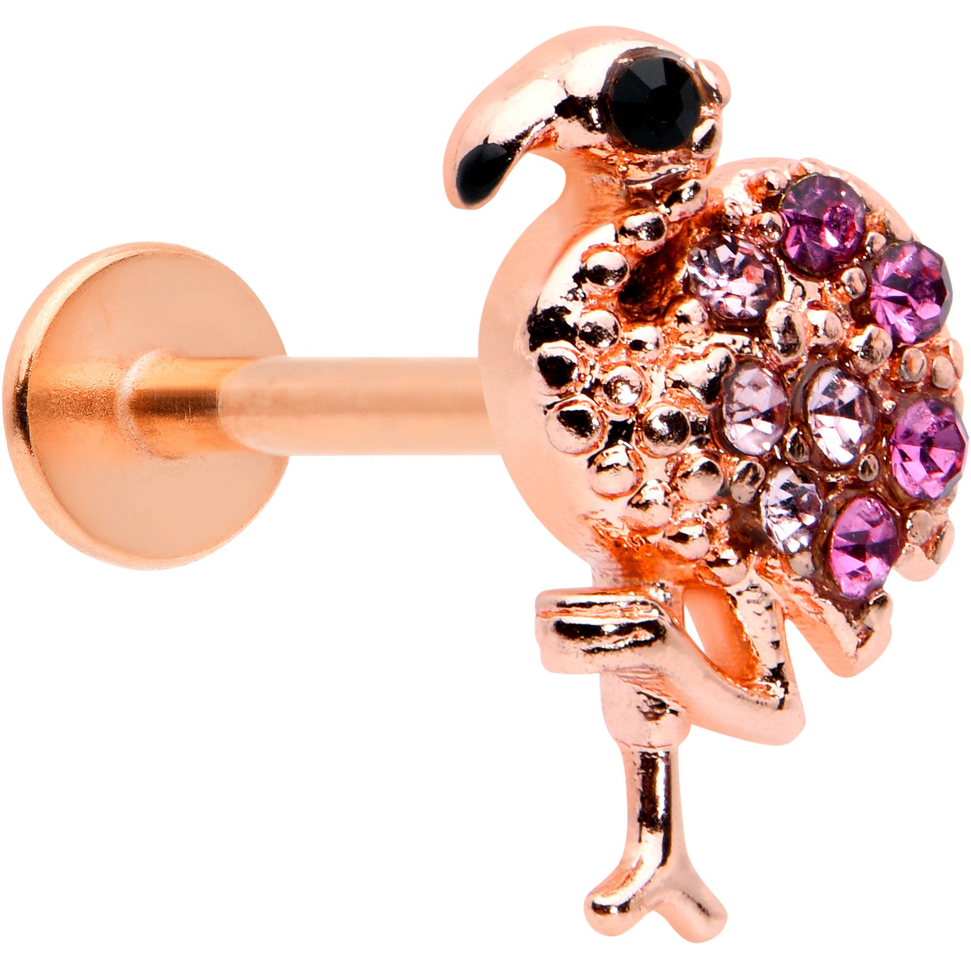 16G 5/16 Pink Gem Rose Gold Tone Fashion Flamingo Labret Tragus
