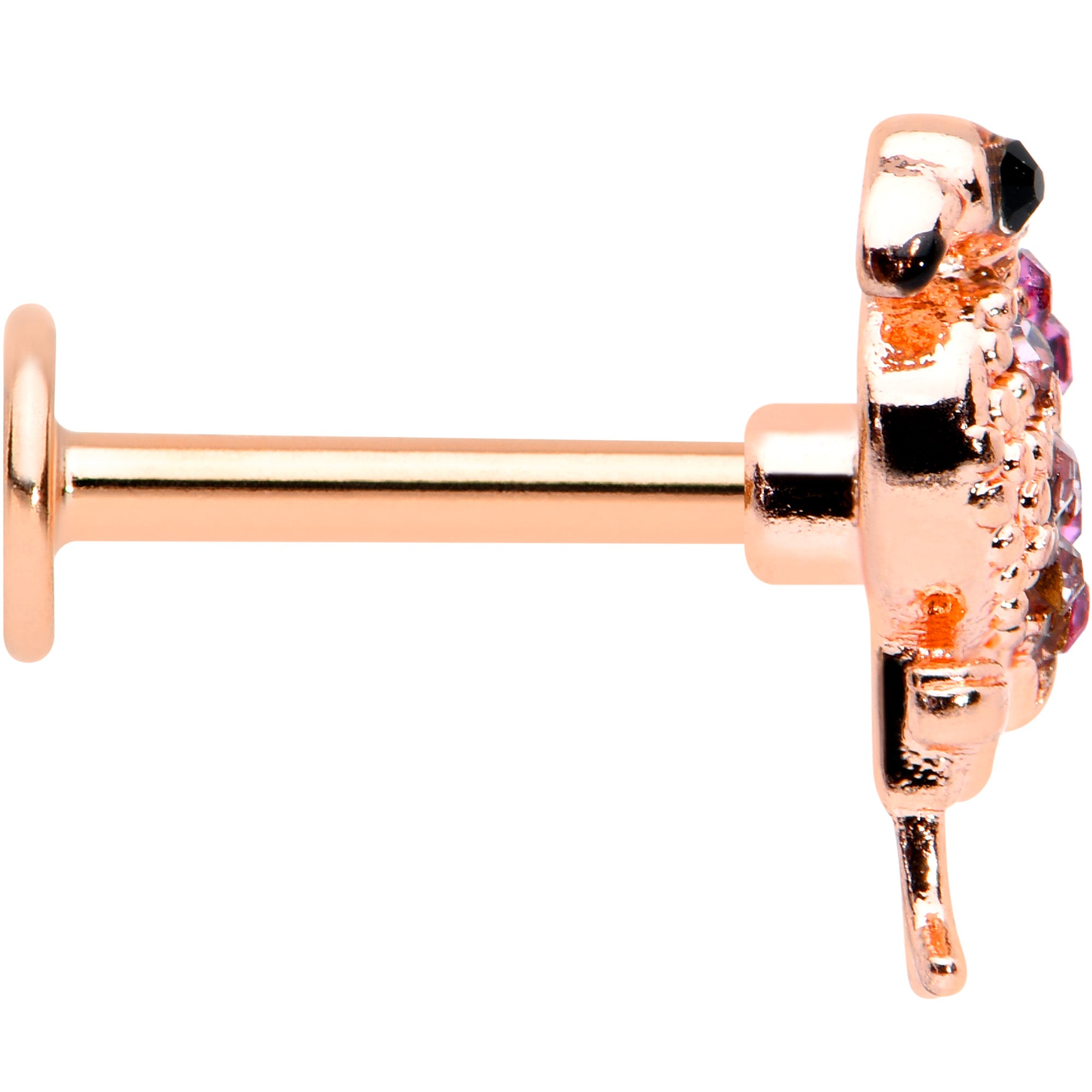 16G 5/16 Pink Gem Rose Gold Tone Fashion Flamingo Labret Tragus