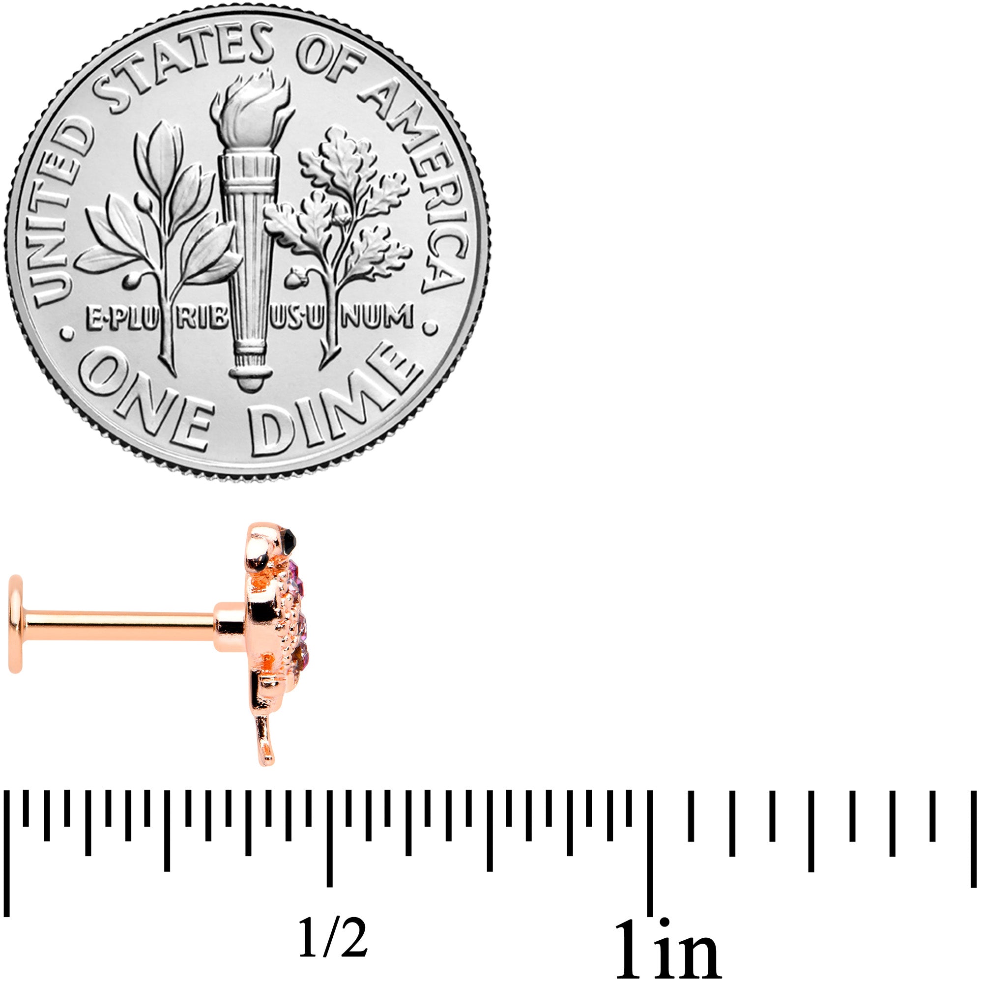 16G 5/16 Pink Gem Rose Gold Tone Fashion Flamingo Labret Tragus