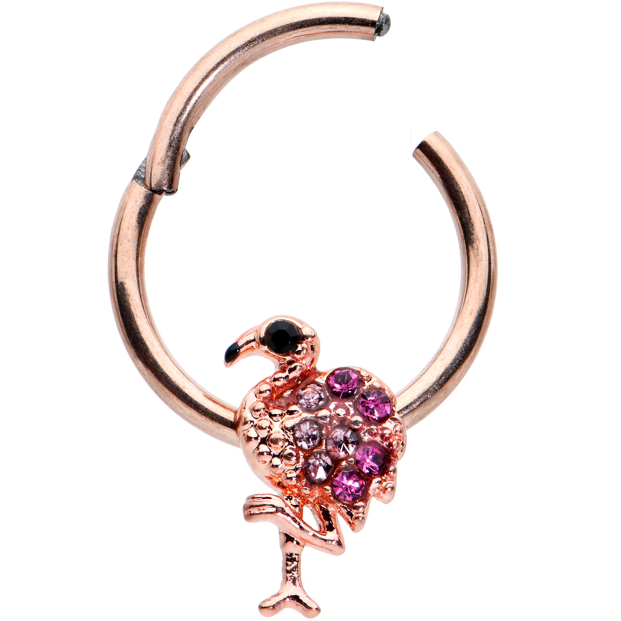 16G 3/8 Rose Gold Tone Fashion Flamingo Hinged Segment Ring