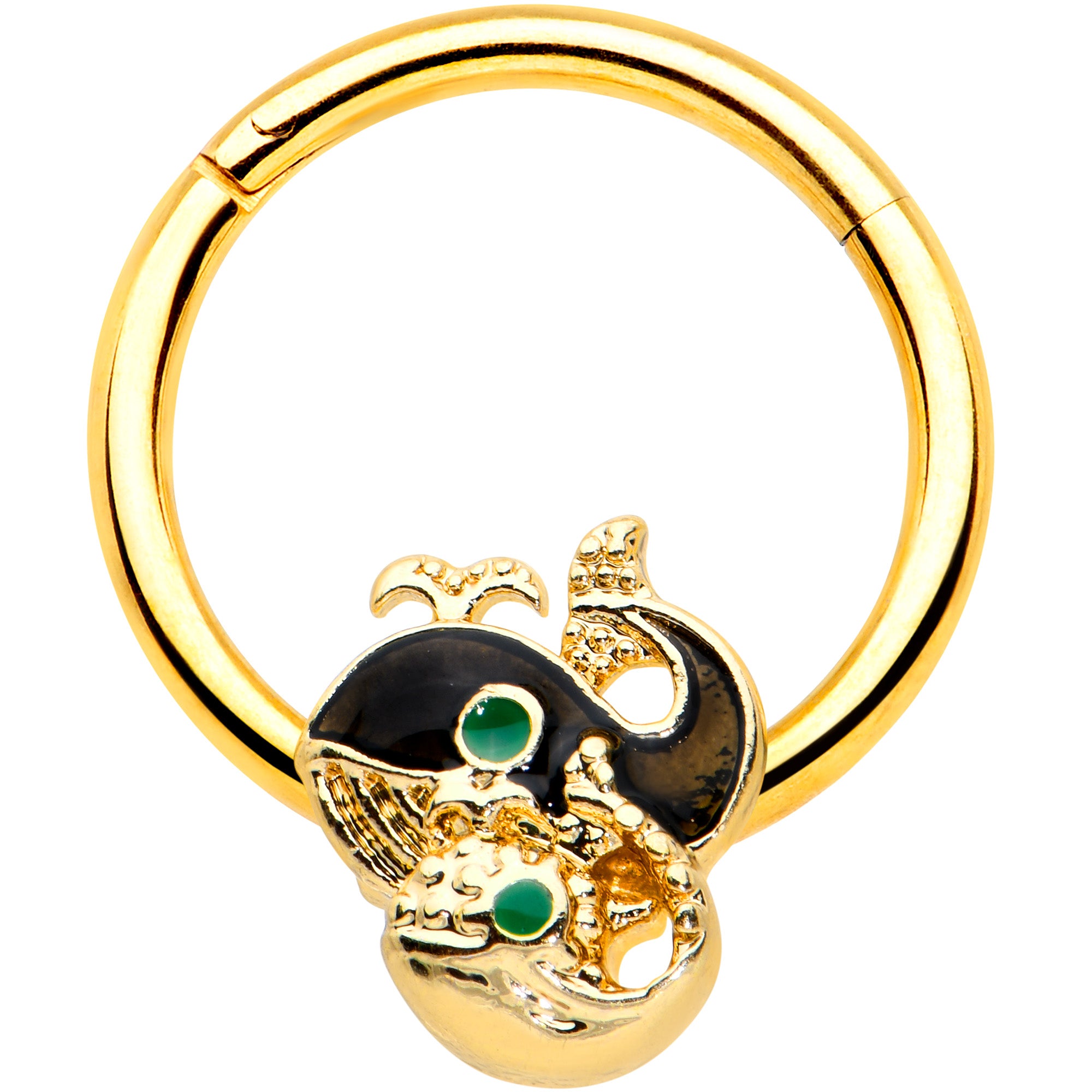 16G 3/8 Gold Tone Mom Baby Whale Hinged Segment Ring