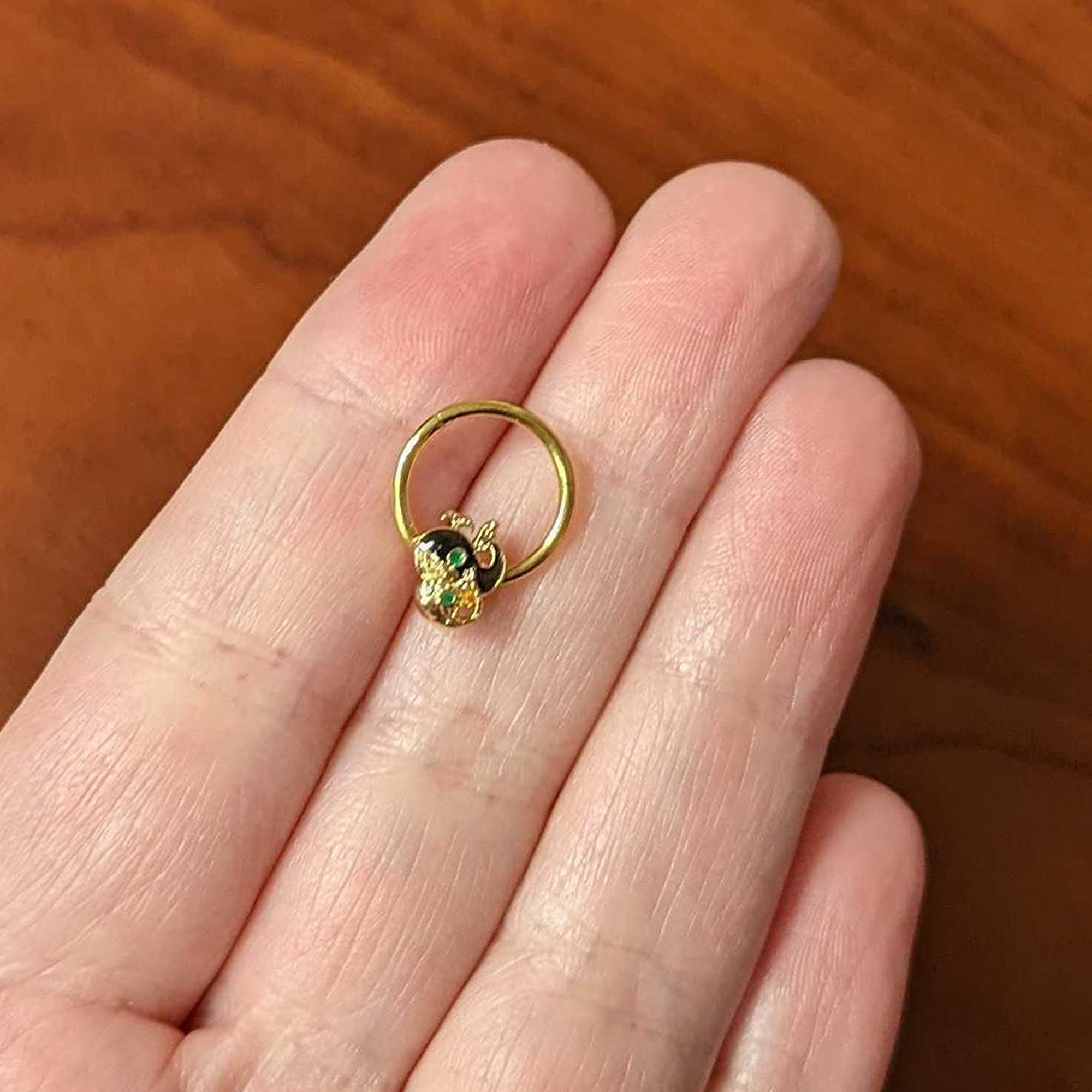 16G 3/8 Gold Tone Mom Baby Whale Hinged Segment Ring