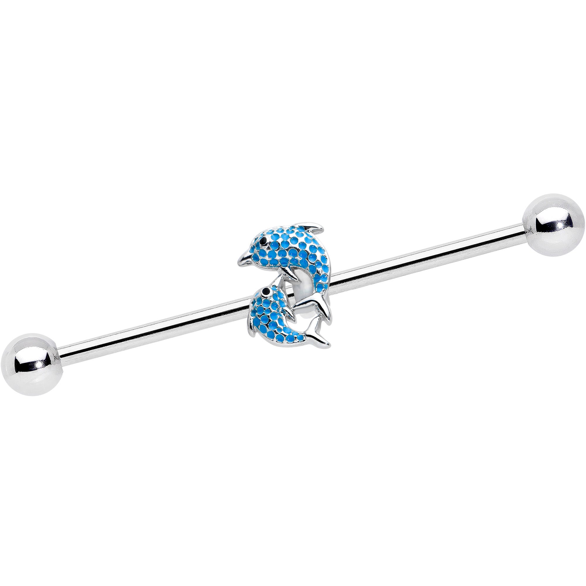 14G Black Gem Leaping Blue Dolphins Industrial Barbell 38mm