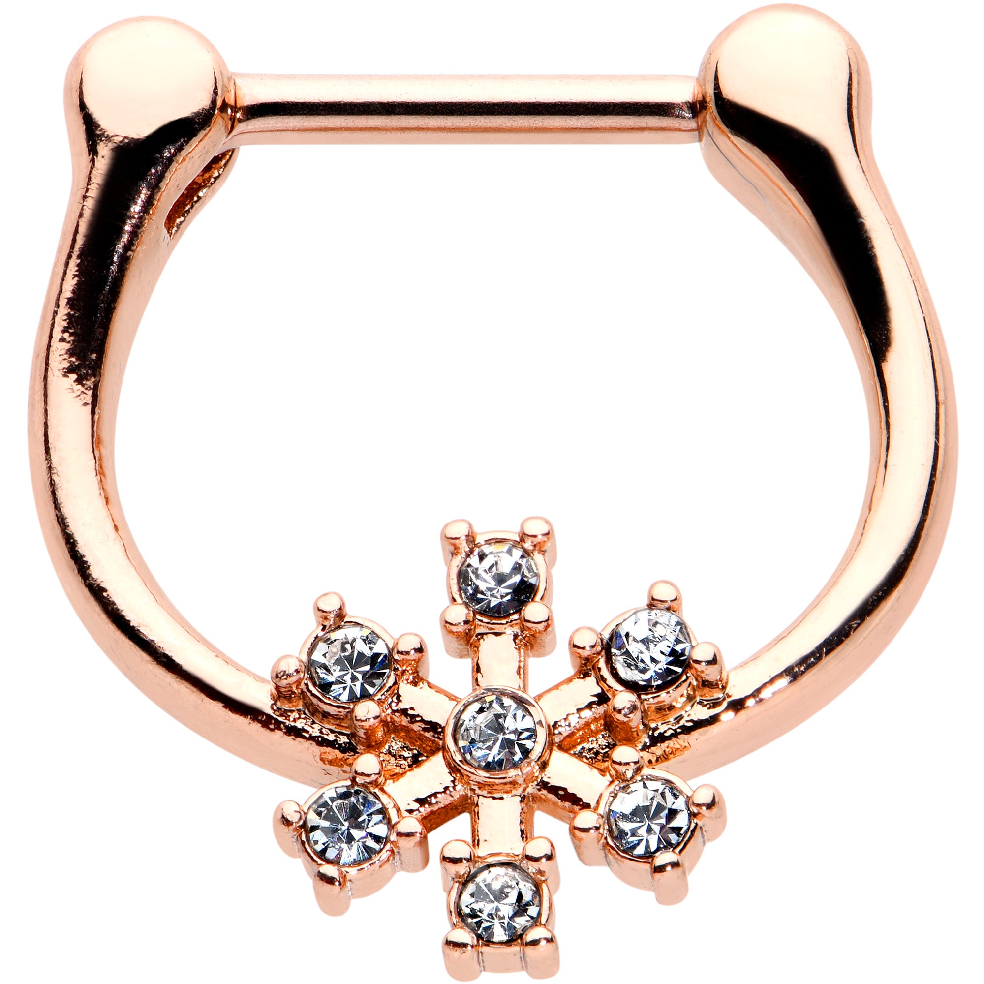 16G 5/16 Clear Gem Rose Gold Tone Geo Snowflake Cartilage Clicker