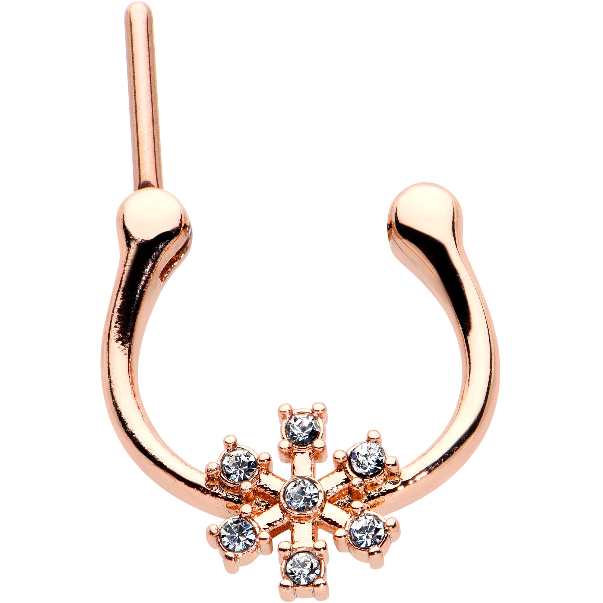 16G 5/16 Clear Gem Rose Gold Tone Geo Snowflake Cartilage Clicker