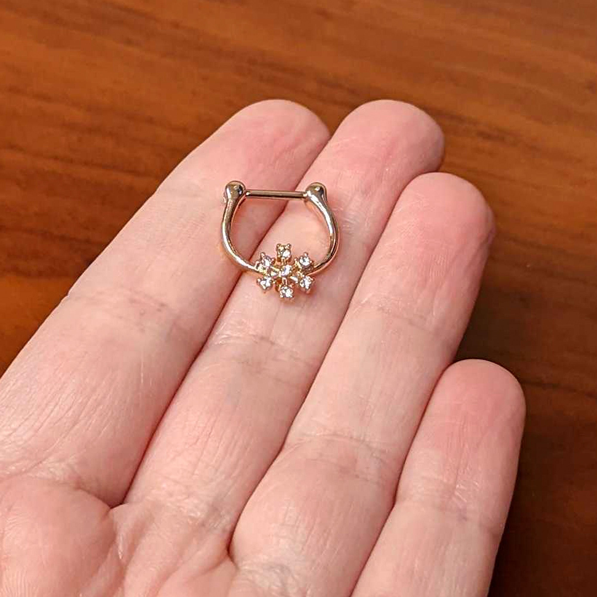 16G 5/16 Clear Gem Rose Gold Tone Geo Snowflake Cartilage Clicker