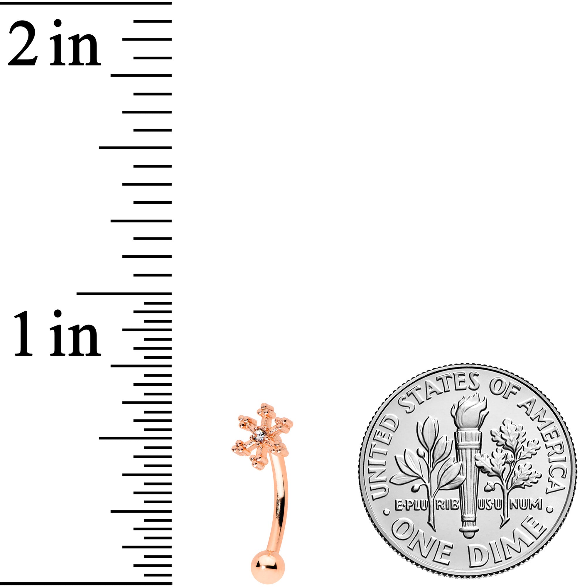 16G 5/16 Clear Gem Rose Gold Tone Snowflake Curved Eyebrow Ring