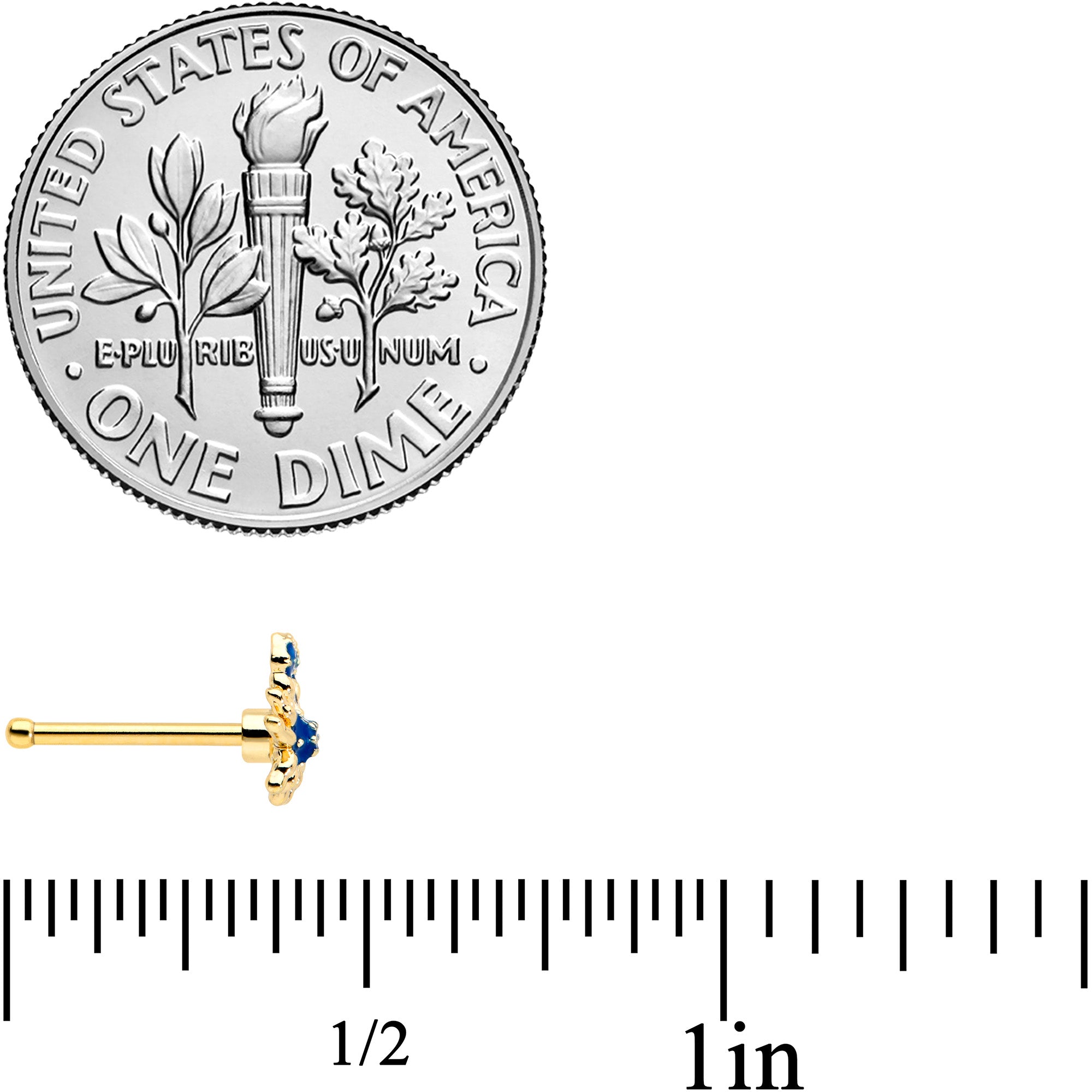 20G 1/4 Black Gem Gold Tone Blue Crab Nautical Nose Bone