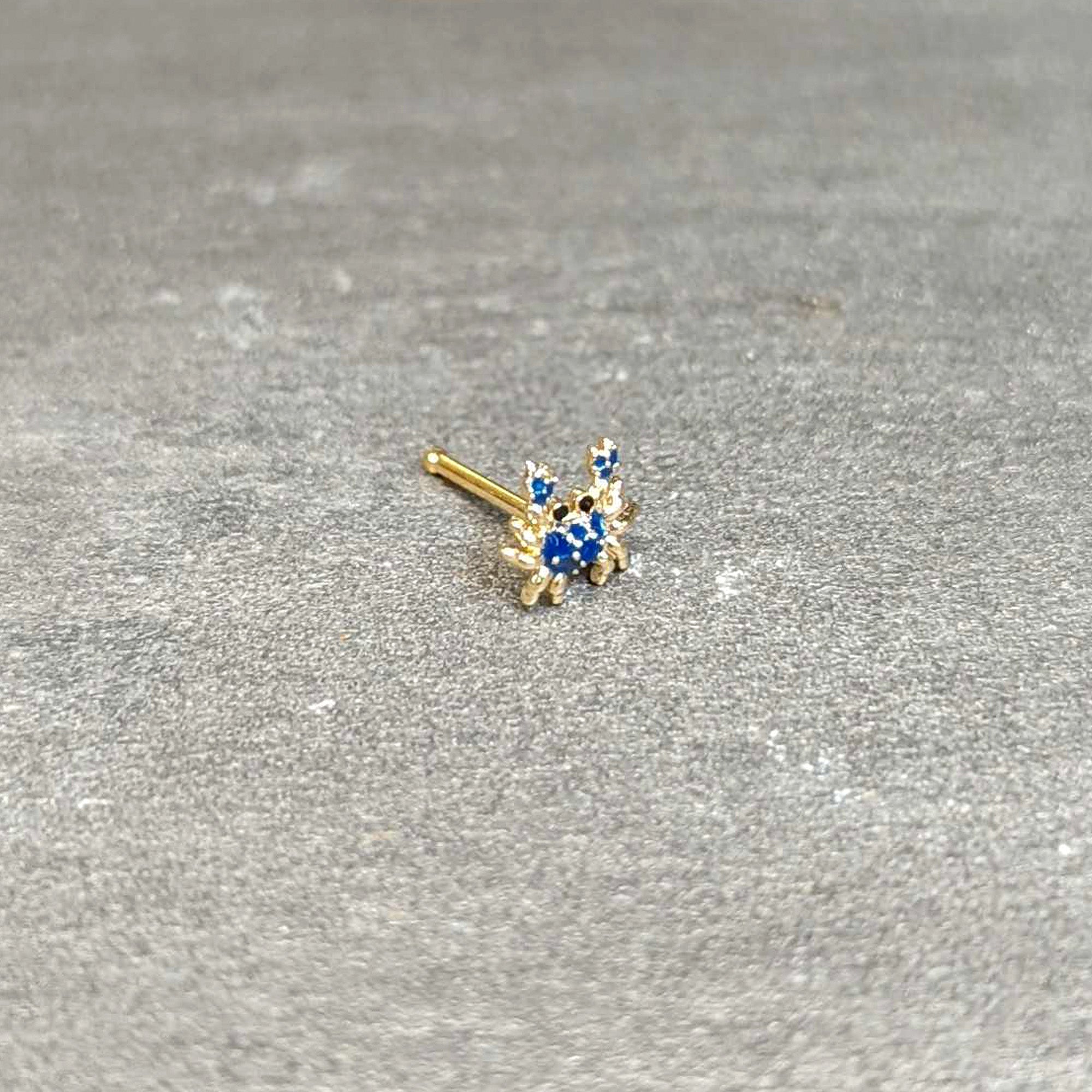 20G 1/4 Black Gem Gold Tone Blue Crab Nautical Nose Bone