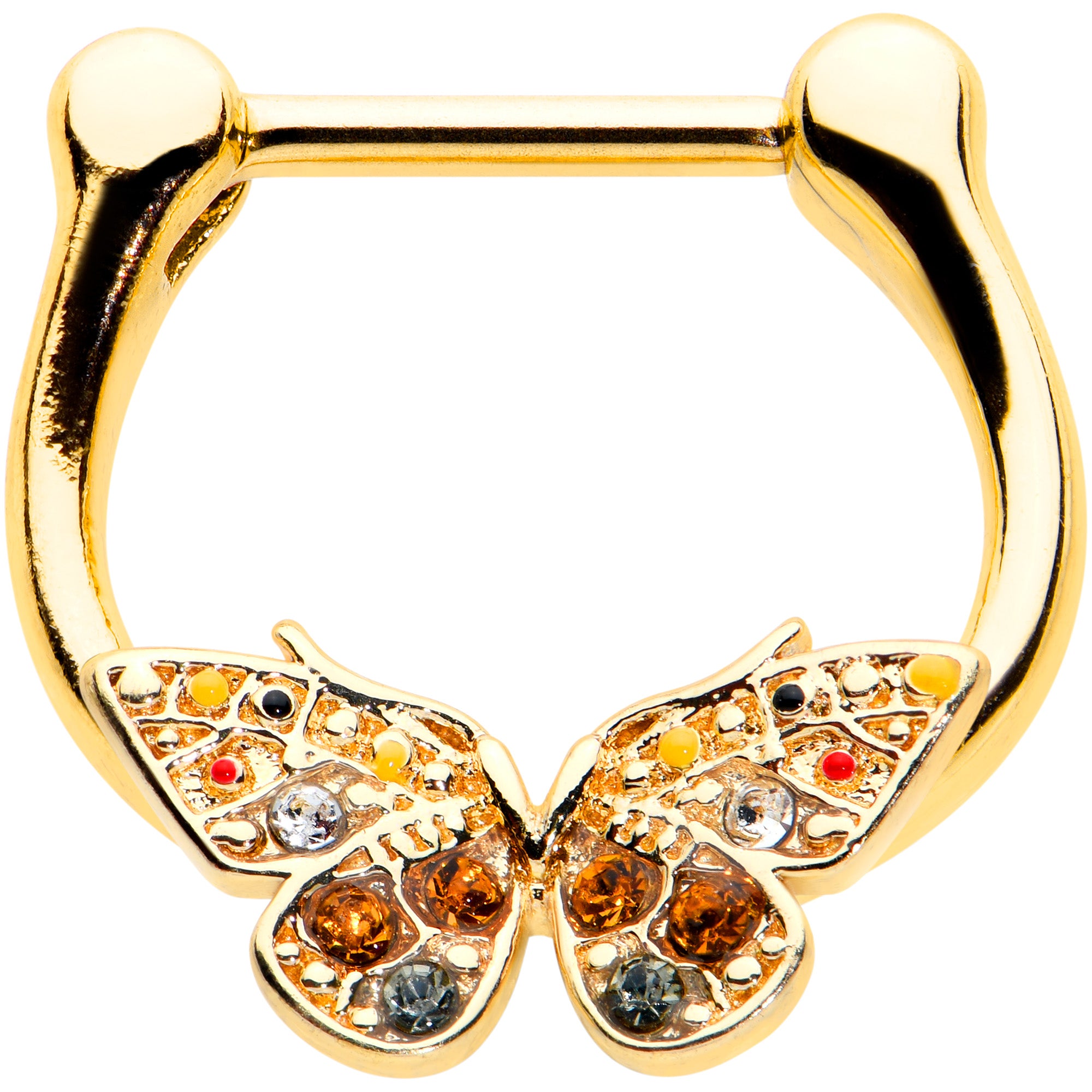 16G 5/16 Orange Gem Gold Tone Baroque Butterfly Cartilage Clicker