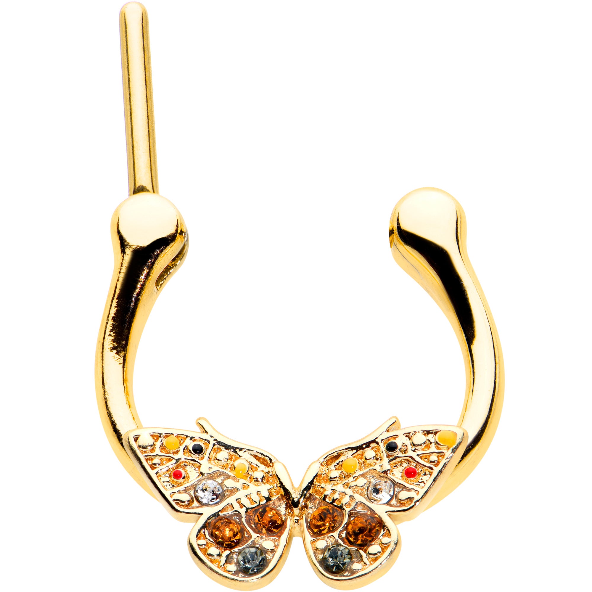 16G 5/16 Orange Gem Gold Tone Baroque Butterfly Cartilage Clicker