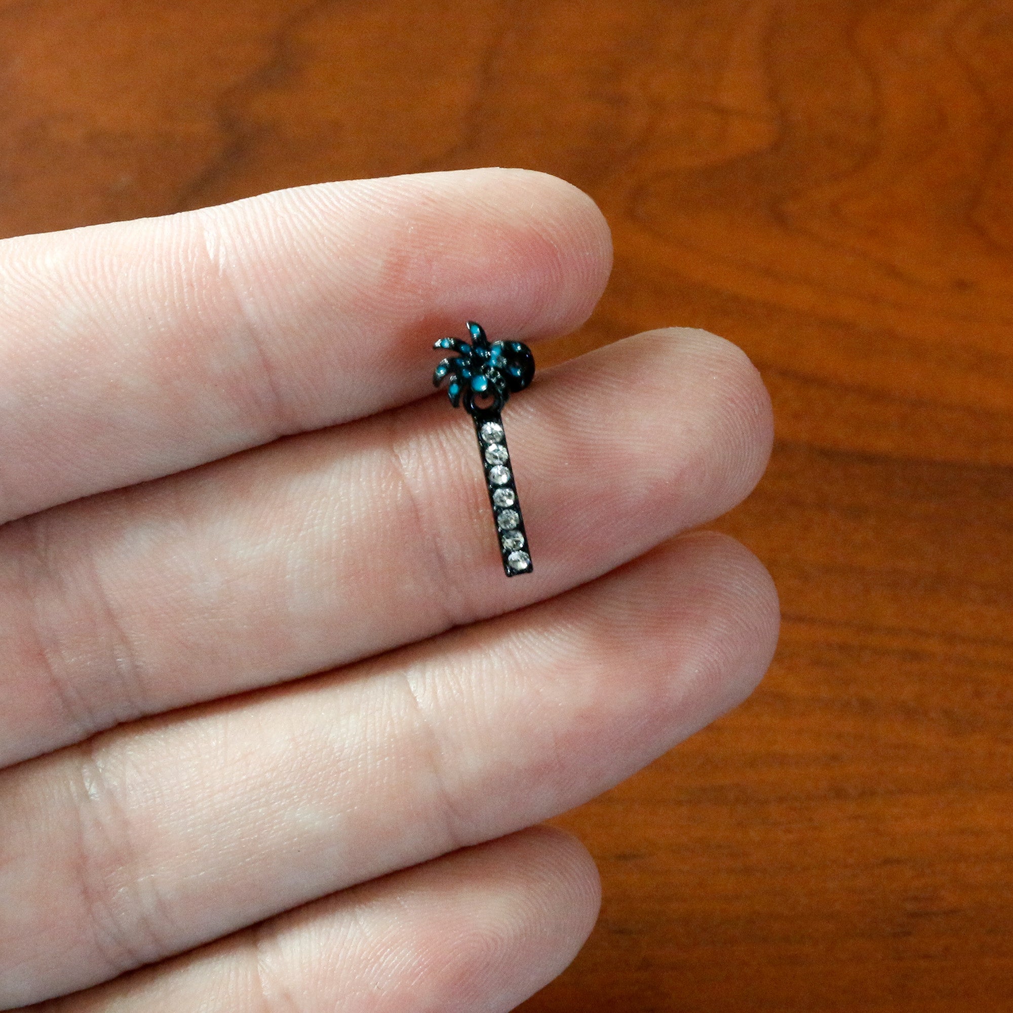 16G 1/4 Clear Gem Black Night Palm Tree Dangle Cartilage Earring