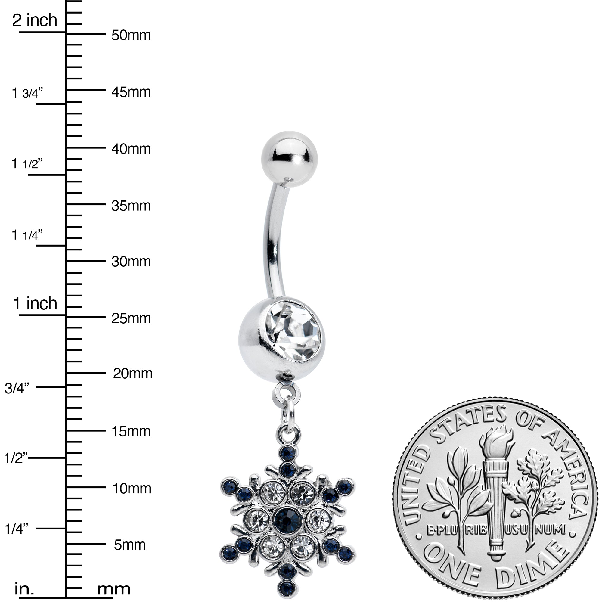 Clear Blue Gem Festive Snowflake Christmas Dangle Belly Ring