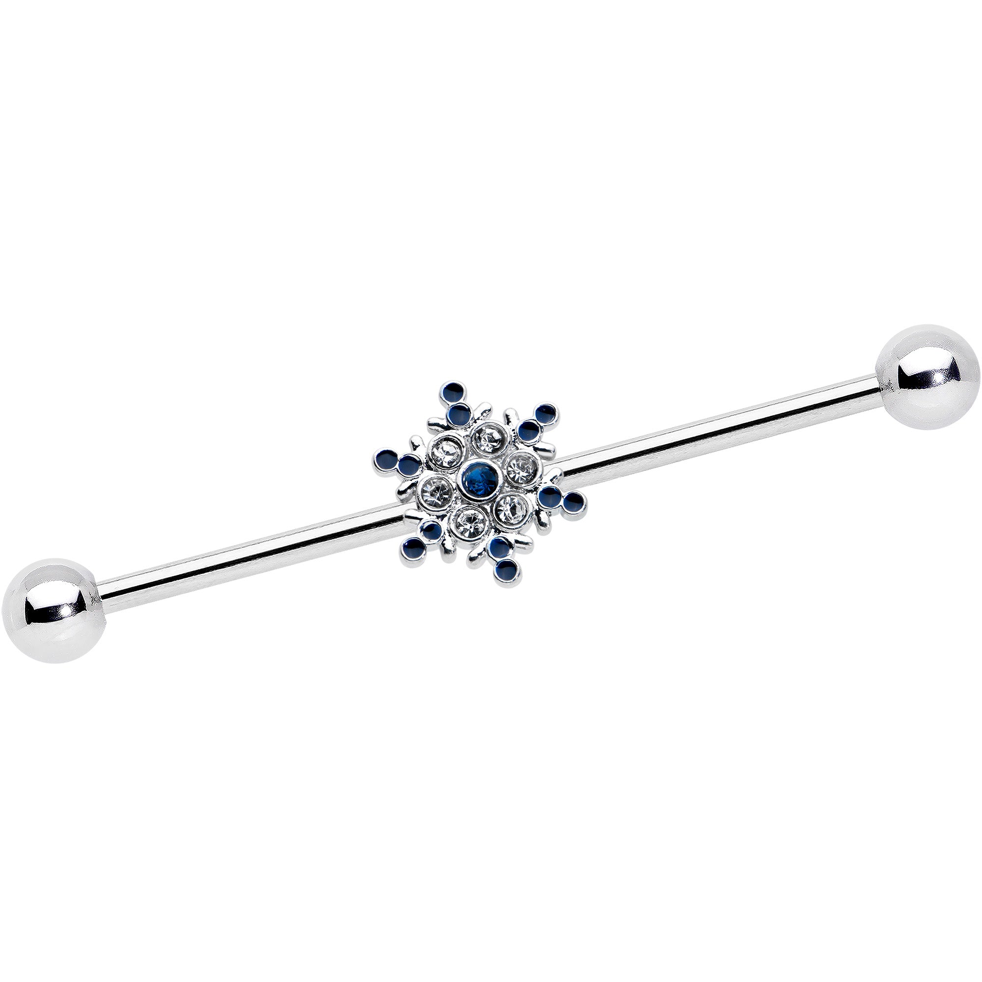 14G Blue Gem Festive Snowflake Christmas Industrial Barbell 38mm