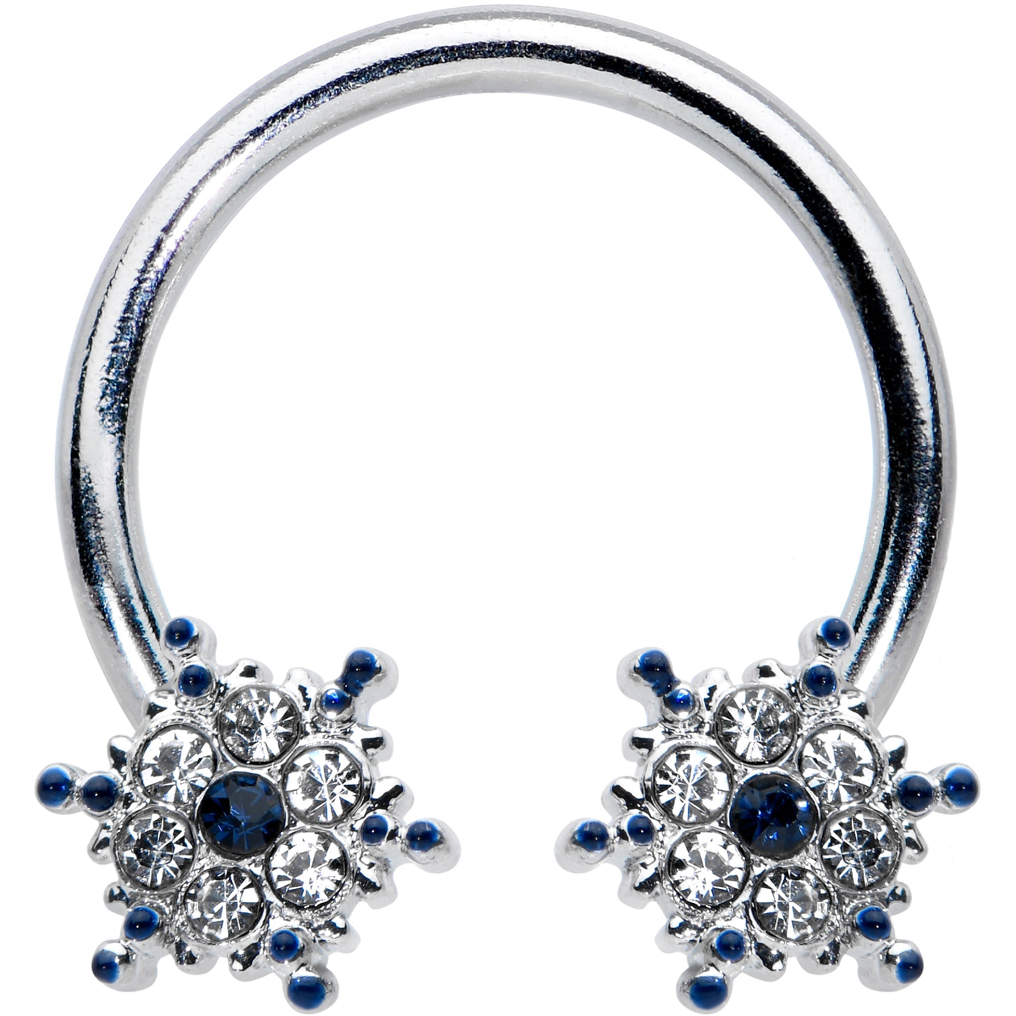 16G 3/8 Blue Gem Festive Snowflake Horseshoe Circular Barbell