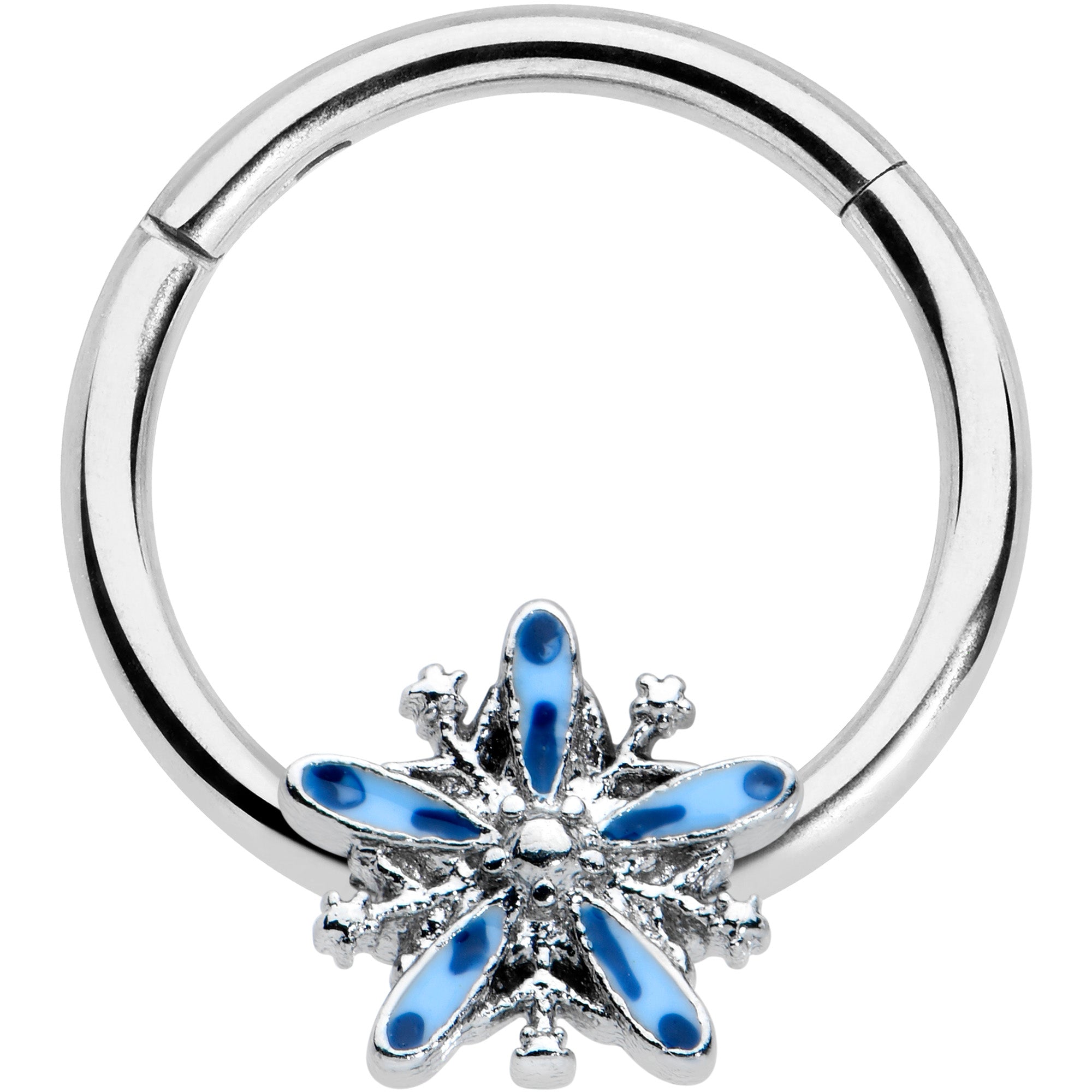 16G 3/8 Snowflake Blues Christmas Hinged Segment Ring