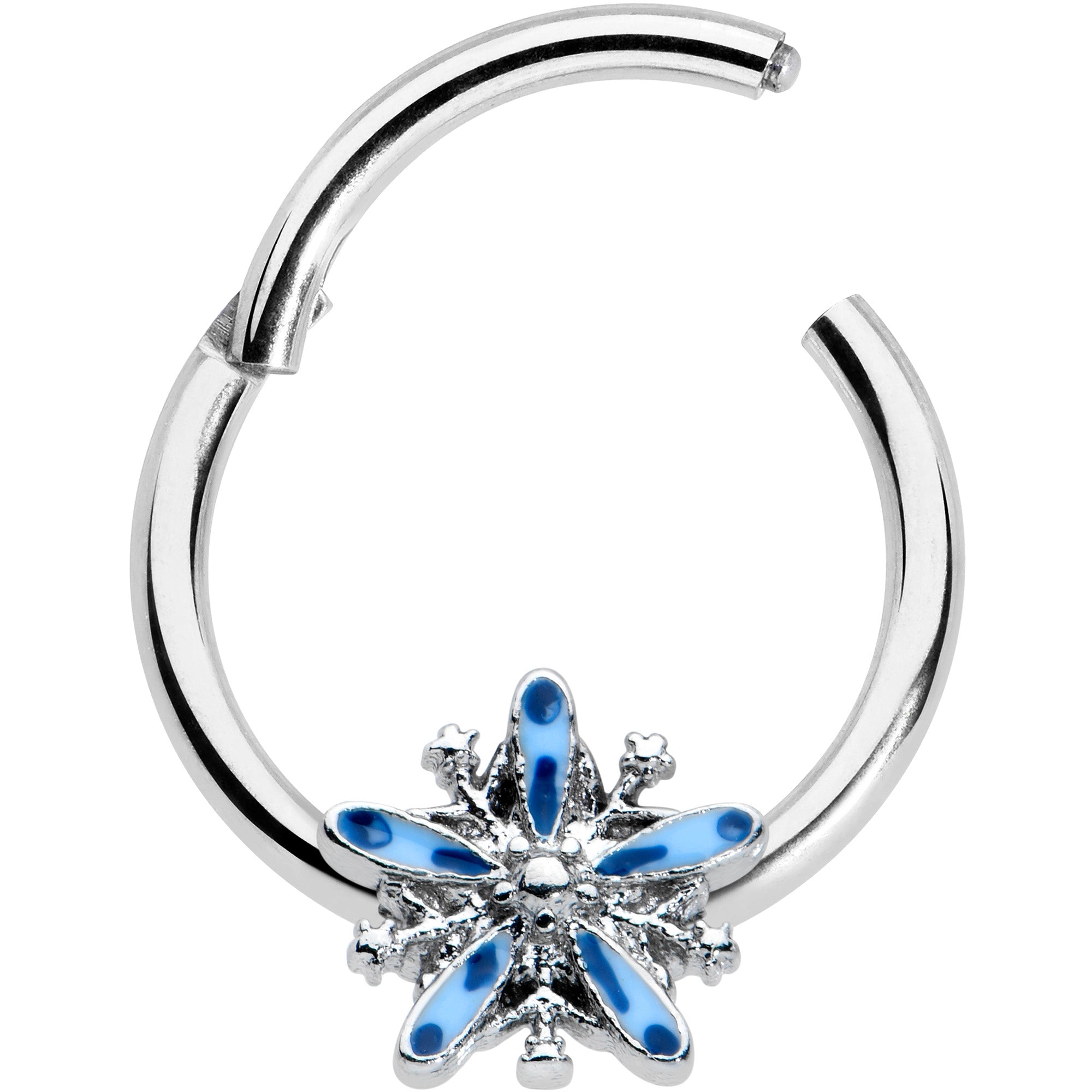 16G 3/8 Snowflake Blues Christmas Hinged Segment Ring