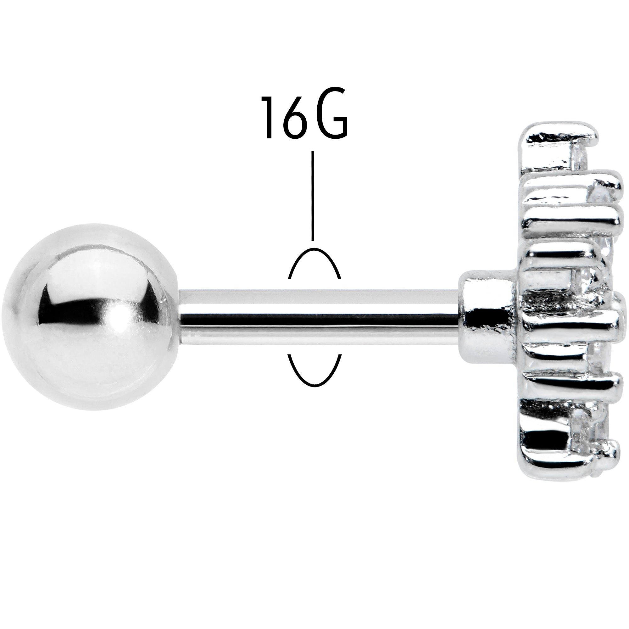 16G 1/4 Clear CZ Gem Floral Burst Cartilage Tragus Earring