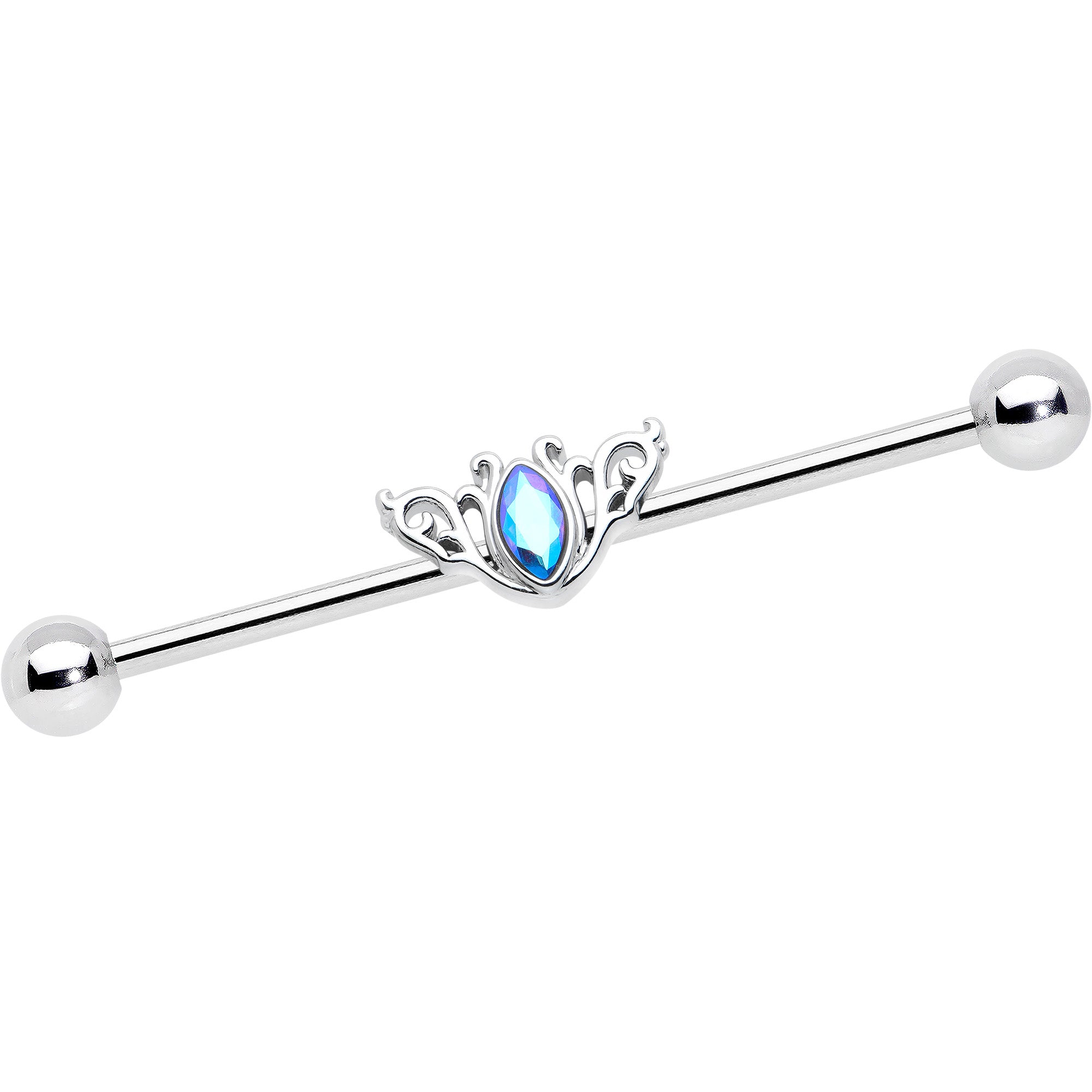 14G Aurora Gem Art Deco Style Waves Industrial Barbell 38mm