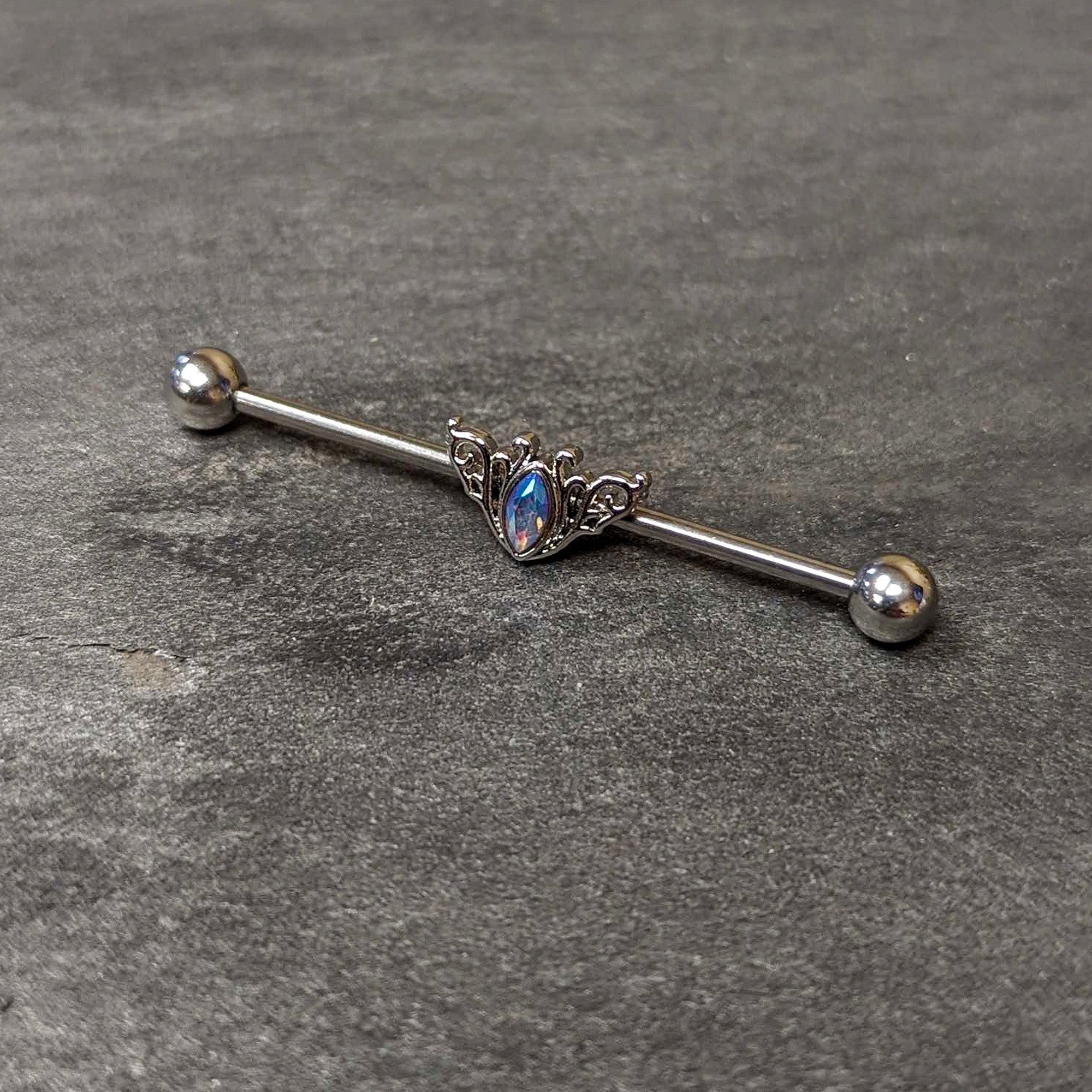 14G Aurora Gem Art Deco Style Waves Industrial Barbell 38mm