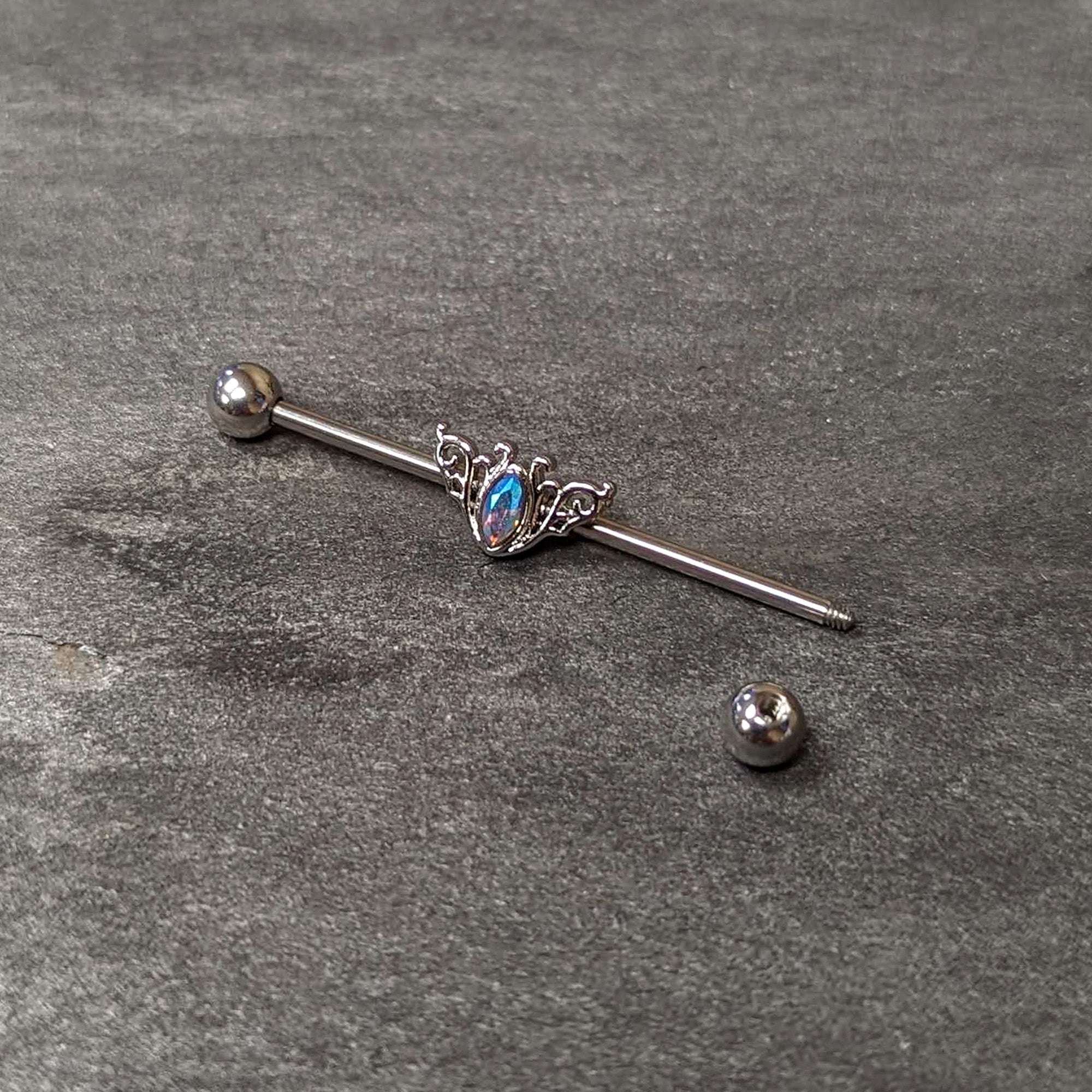 14G Aurora Gem Art Deco Style Waves Industrial Barbell 38mm