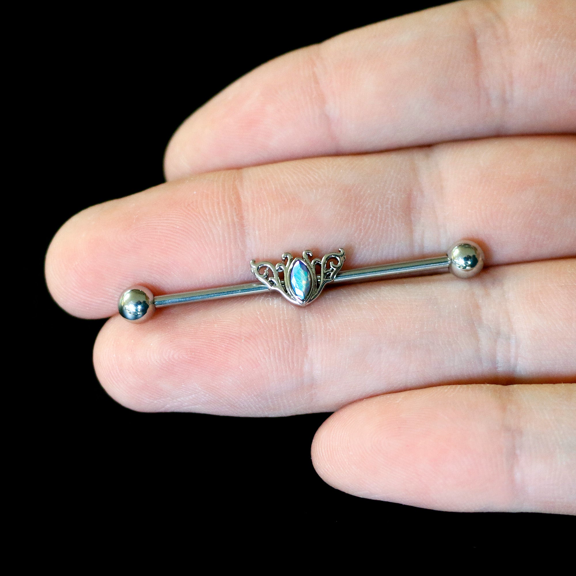 14G Aurora Gem Art Deco Style Waves Industrial Barbell 38mm