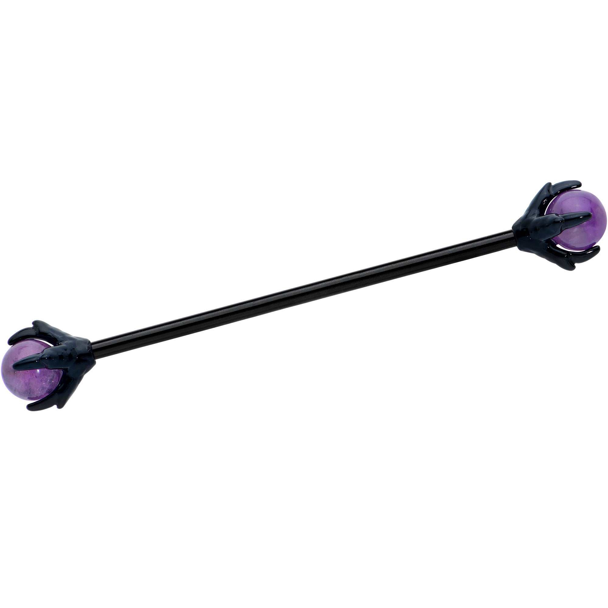 14G Purple Amethyst Black Skeleton Hand Industrial Barbell 38mm